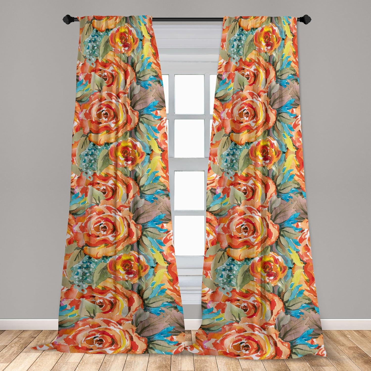 imageAmbesonne Flowers Curtains Watercolor Floral Design with Neutral Colors Boho Leaves Autumn Vibes Window Treatments 2 Panel Set for Living Room Bedroom Pair of 28quot x 63quot Deep Sky Blue Sand BrownPeacock Green
