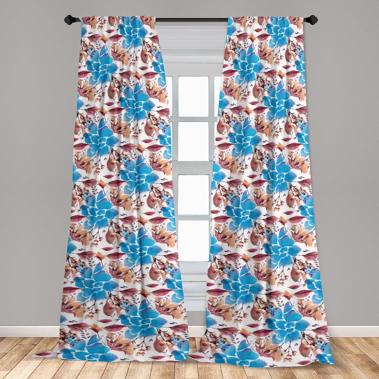 imageAmbesonne Flowers Curtains Watercolor Floral Design with Neutral Colors Boho Leaves Autumn Vibes Window Treatments 2 Panel Set for Living Room Bedroom Pair of 28quot x 63quot Deep Sky Blue Sand BrownDeep Sky Blue Sand Brown