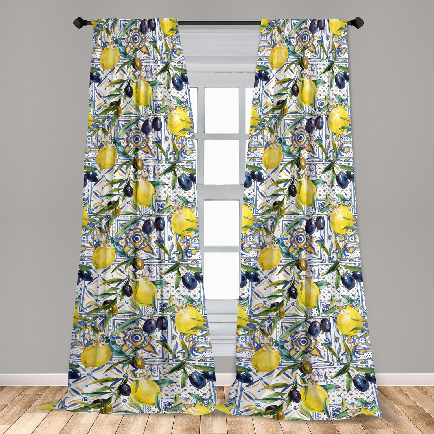 imageAmbesonne Flowers Curtains Watercolor Floral Design with Neutral Colors Boho Leaves Autumn Vibes Window Treatments 2 Panel Set for Living Room Bedroom Pair of 28quot x 63quot Deep Sky Blue Sand BrownMustard Dark and Indigo White