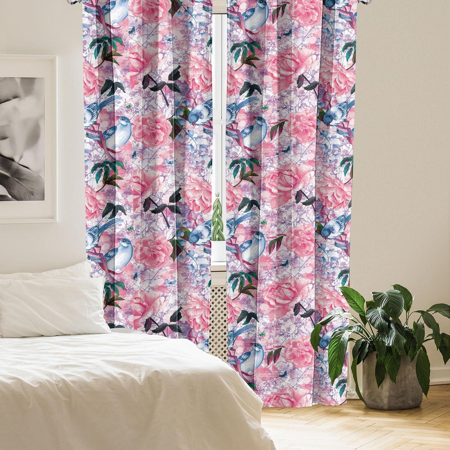 imageAmbesonne Flowers Curtains Watercolor Floral Design with Neutral Colors Boho Leaves Autumn Vibes Window Treatments 2 Panel Set for Living Room Bedroom Pair of 28quot x 63quot Deep Sky Blue Sand BrownHot Pink and Pale Blue
