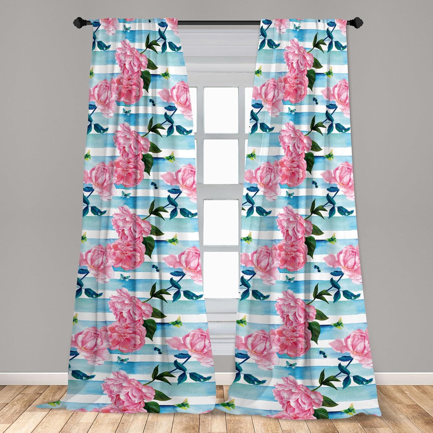 imageAmbesonne Flowers Curtains Watercolor Floral Design with Neutral Colors Boho Leaves Autumn Vibes Window Treatments 2 Panel Set for Living Room Bedroom Pair of 28quot x 63quot Deep Sky Blue Sand BrownPale Azure Blue Pale Pink
