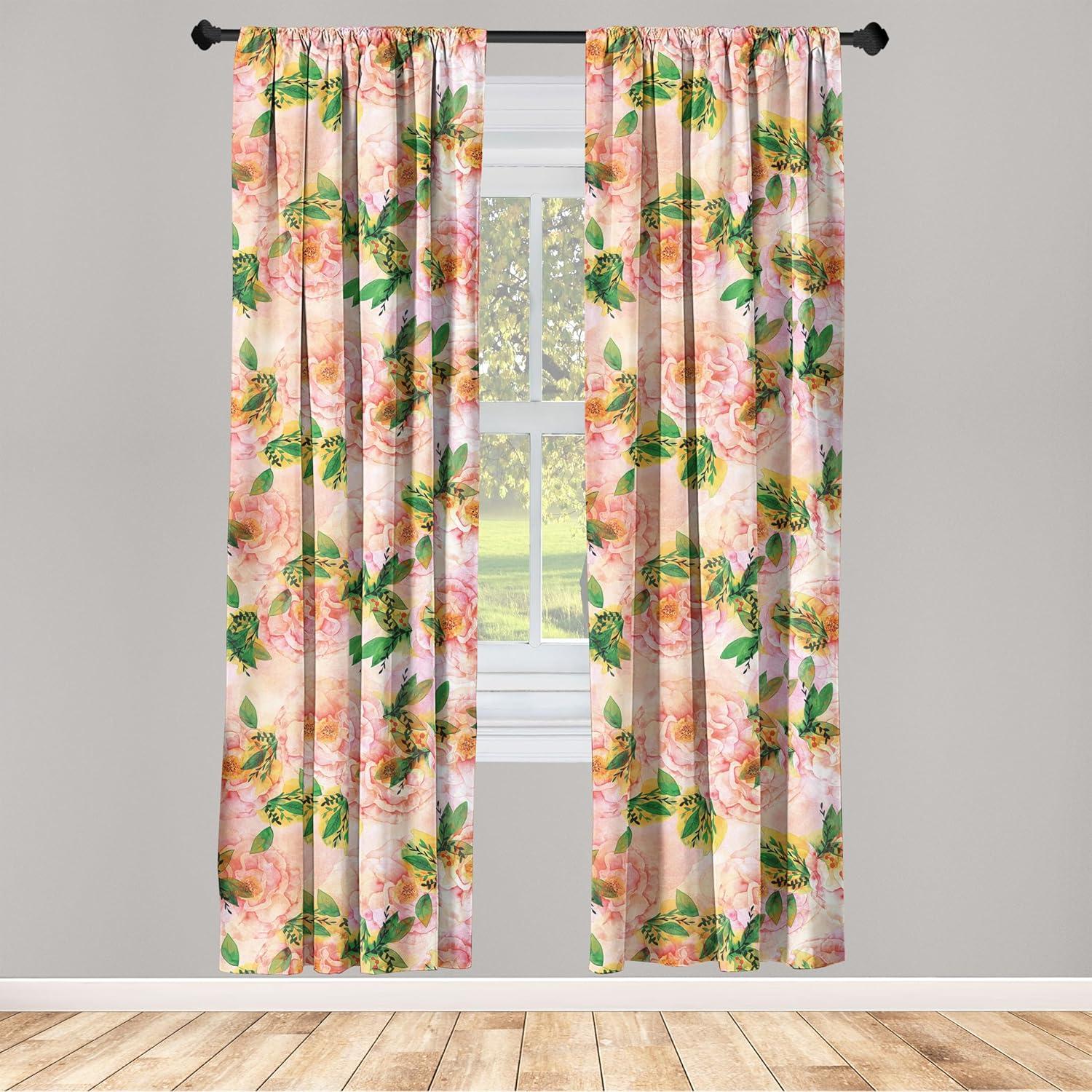 imageAmbesonne Flowers Curtains Watercolor Floral Design with Neutral Colors Boho Leaves Autumn Vibes Window Treatments 2 Panel Set for Living Room Bedroom Pair of 28quot x 63quot Deep Sky Blue Sand BrownJade Green Pink