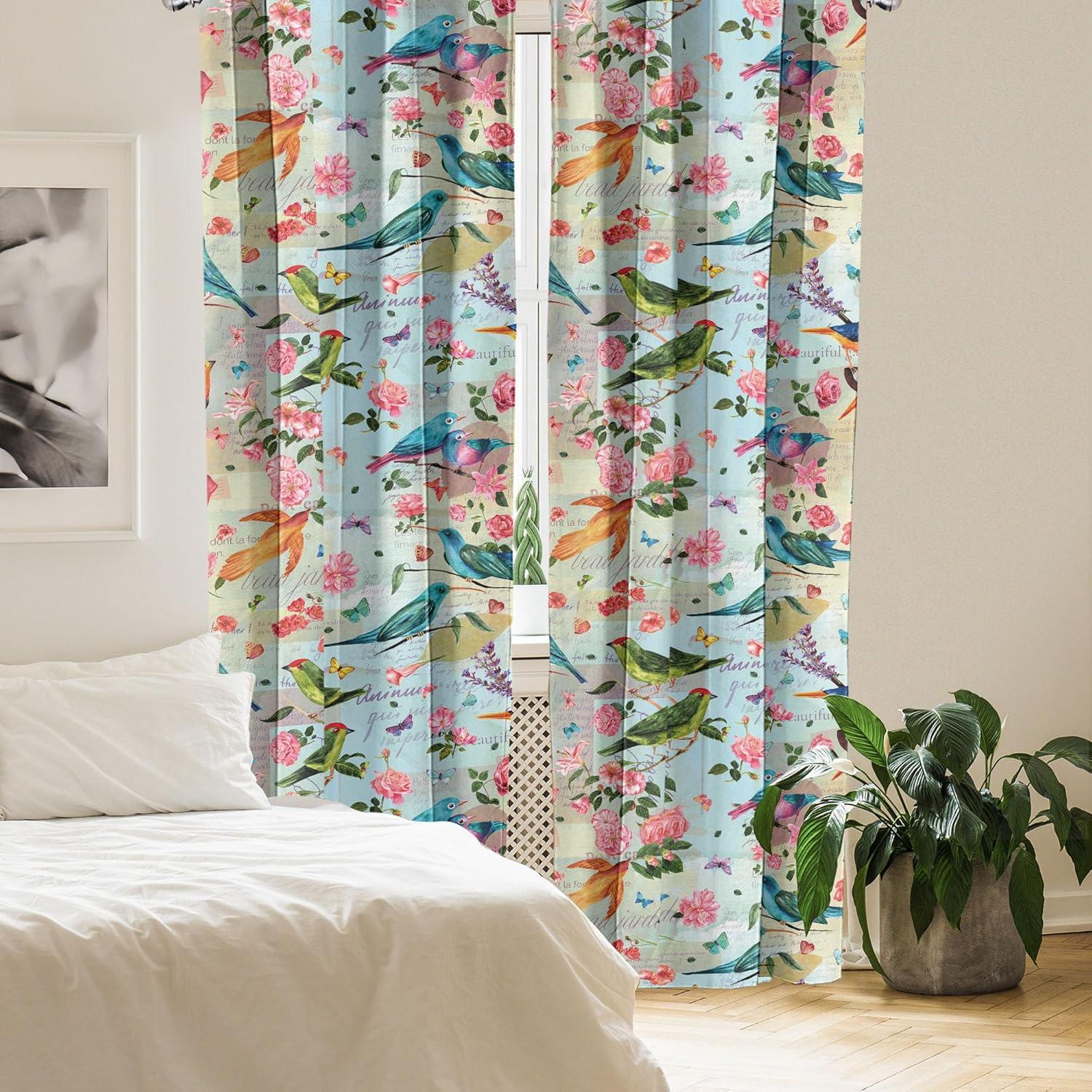 imageAmbesonne Flowers Curtains Watercolor Floral Design with Neutral Colors Boho Leaves Autumn Vibes Window Treatments 2 Panel Set for Living Room Bedroom Pair of 28quot x 63quot Deep Sky Blue Sand BrownFern Green Vermilion
