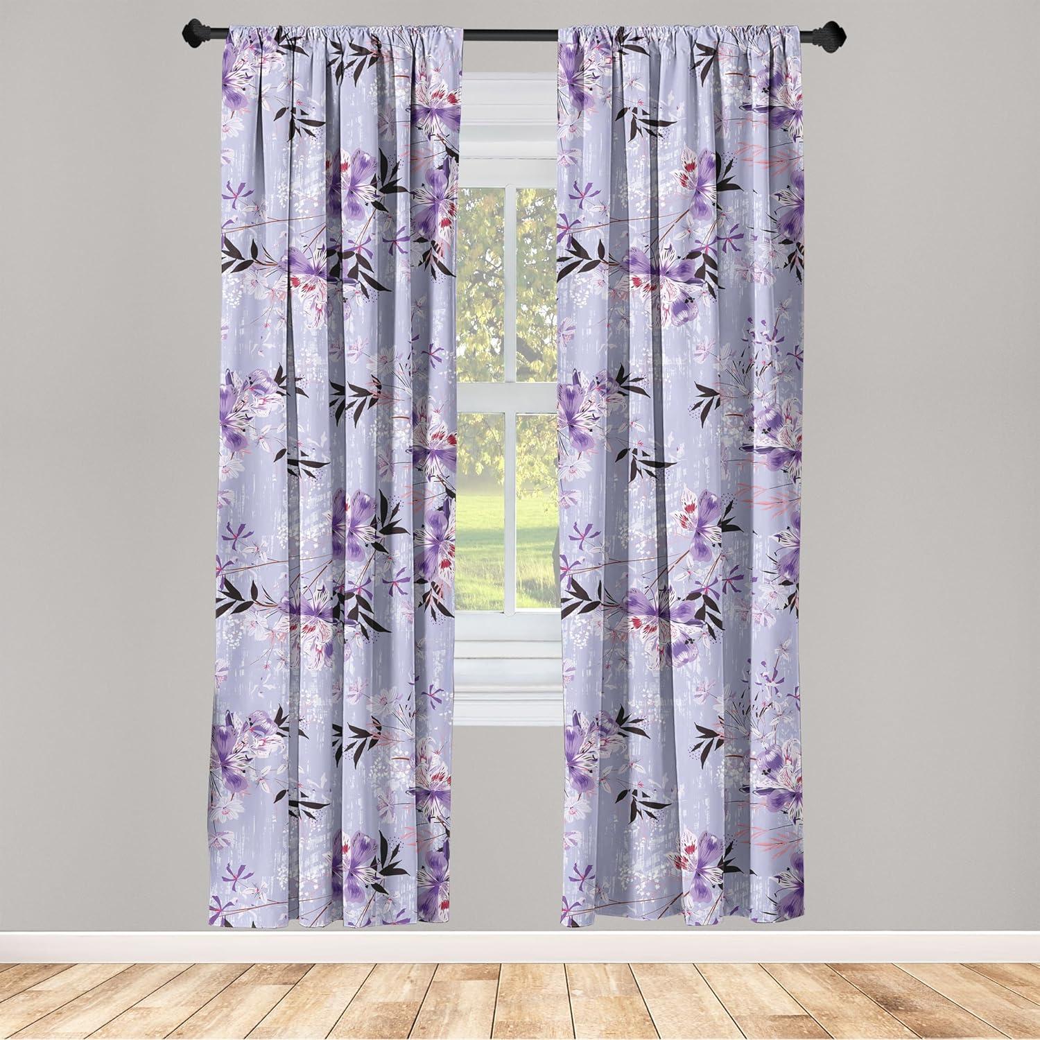 imageAmbesonne Flowers Curtains Watercolor Floral Design with Neutral Colors Boho Leaves Autumn Vibes Window Treatments 2 Panel Set for Living Room Bedroom Pair of 28quot x 63quot Deep Sky Blue Sand BrownPale Purple Pastel Purple