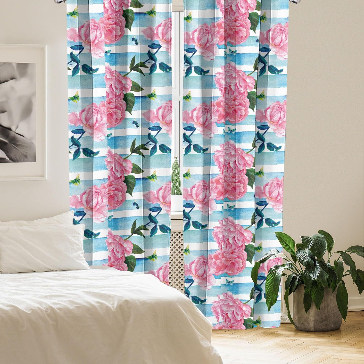 imageAmbesonne Flowers Curtains Watercolor Floral Design with Neutral Colors Boho Leaves Autumn Vibes Window Treatments 2 Panel Set for Living Room Bedroom Pair of 28quot x 63quot Deep Sky Blue Sand BrownPale Azure Blue Pale Pink