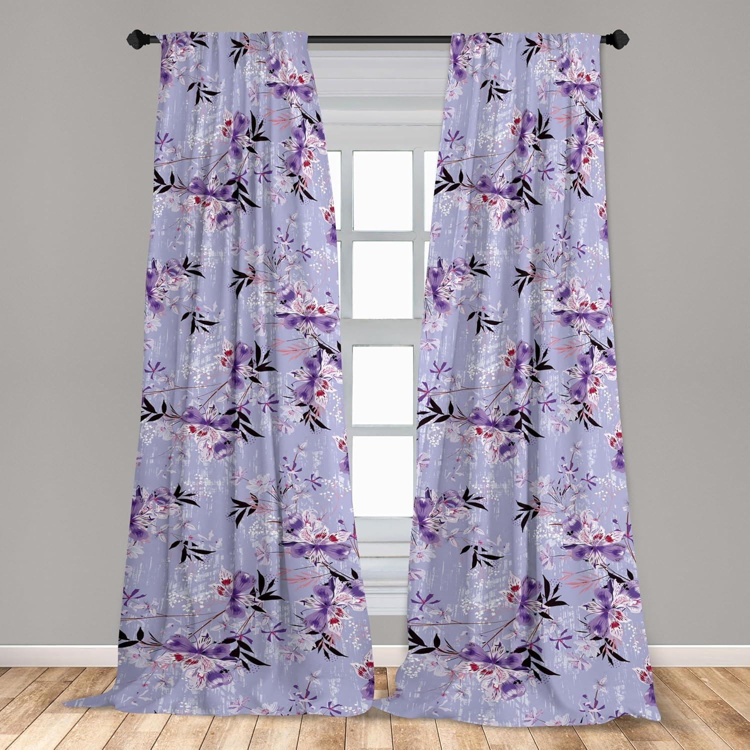 imageAmbesonne Flowers Curtains Watercolor Floral Design with Neutral Colors Boho Leaves Autumn Vibes Window Treatments 2 Panel Set for Living Room Bedroom Pair of 28quot x 63quot Deep Sky Blue Sand BrownPale Purple Pastel Purple