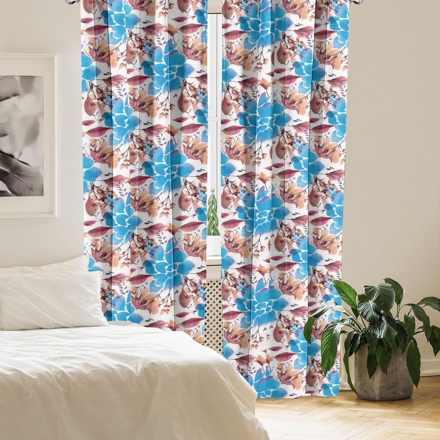 imageAmbesonne Flowers Curtains Watercolor Floral Design with Neutral Colors Boho Leaves Autumn Vibes Window Treatments 2 Panel Set for Living Room Bedroom Pair of 28quot x 63quot Deep Sky Blue Sand BrownDeep Sky Blue Sand Brown