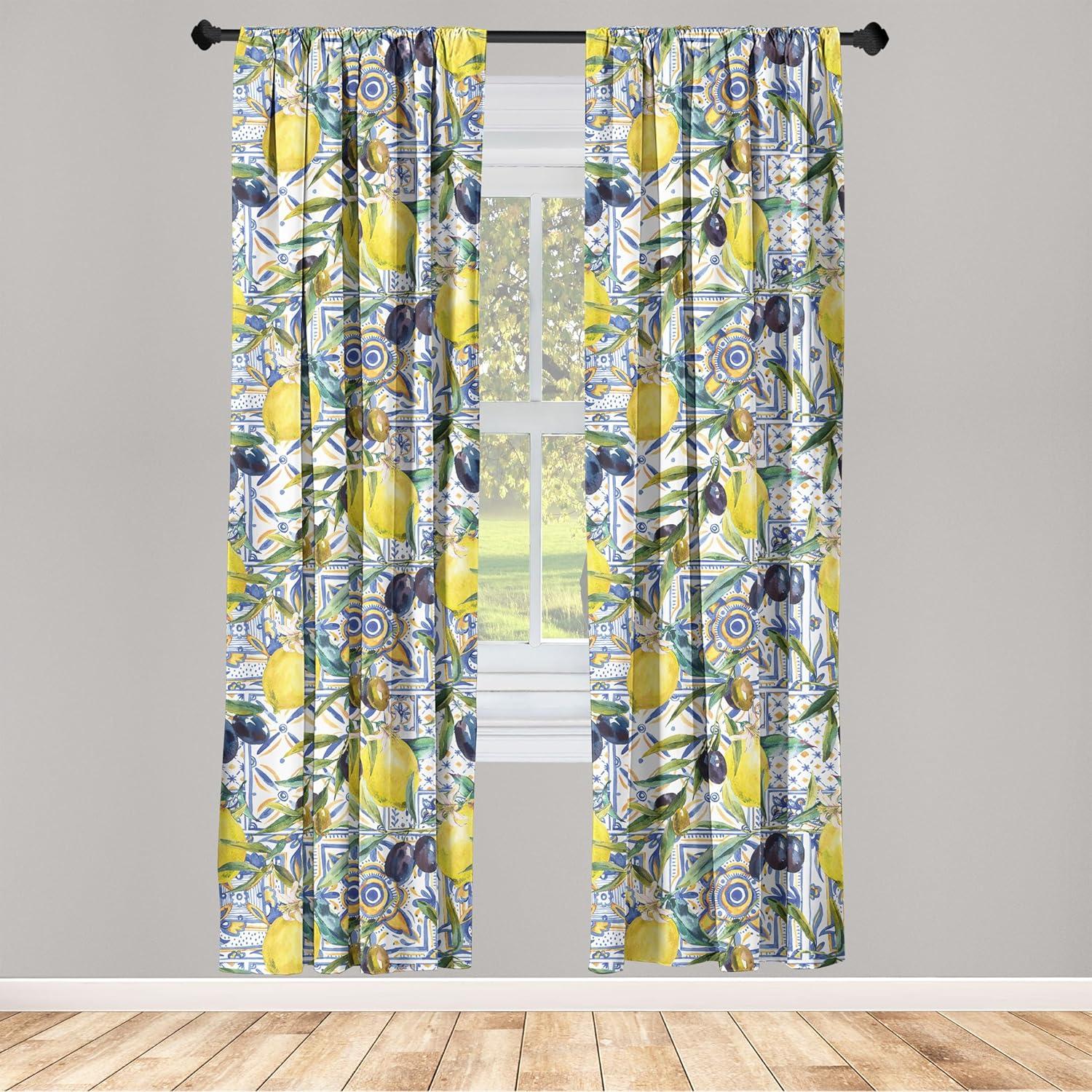 imageAmbesonne Flowers Curtains Watercolor Floral Design with Neutral Colors Boho Leaves Autumn Vibes Window Treatments 2 Panel Set for Living Room Bedroom Pair of 28quot x 63quot Deep Sky Blue Sand BrownMustard Dark and Indigo White