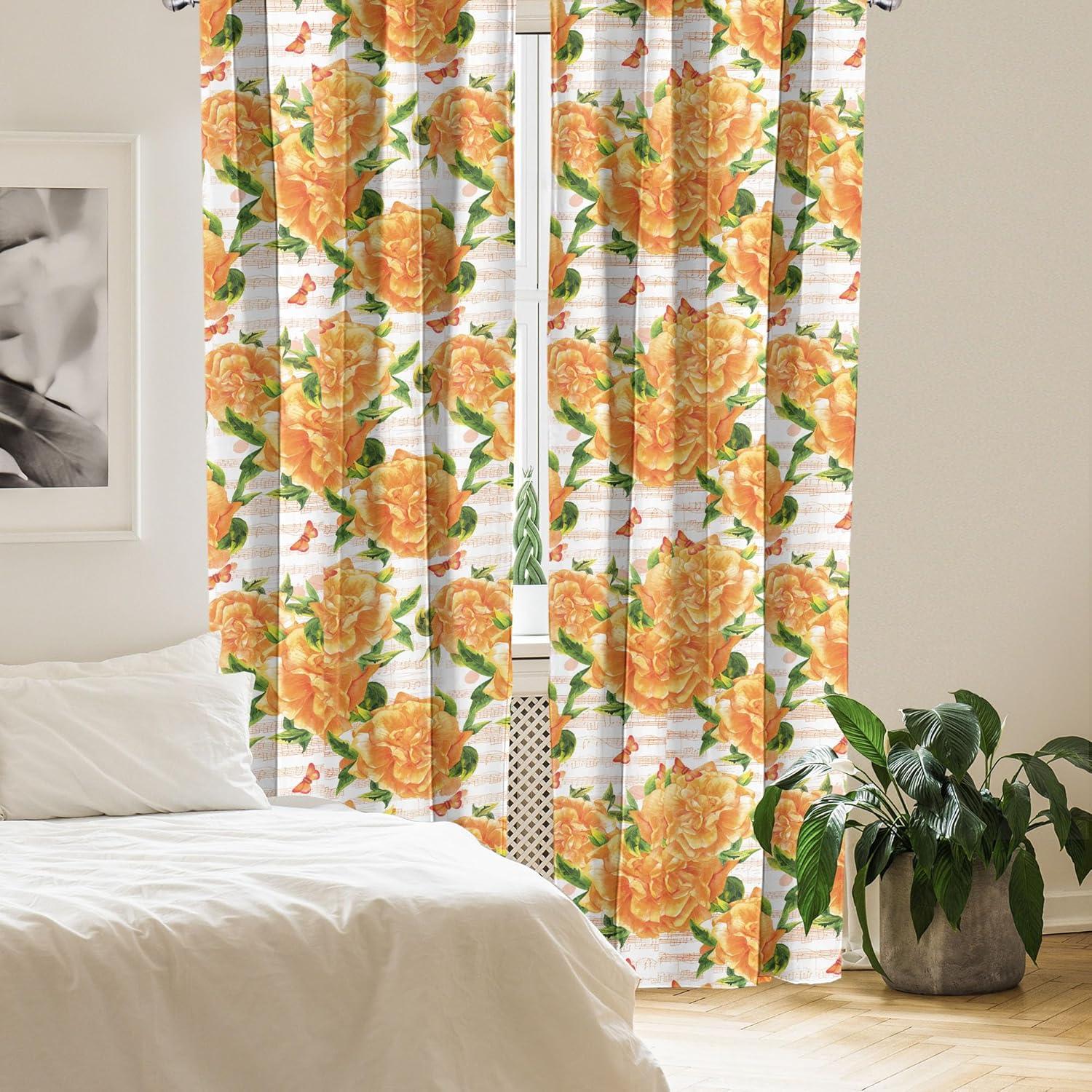 imageAmbesonne Flowers Curtains Watercolor Floral Design with Neutral Colors Boho Leaves Autumn Vibes Window Treatments 2 Panel Set for Living Room Bedroom Pair of 28quot x 63quot Deep Sky Blue Sand BrownMarigold Fern Green