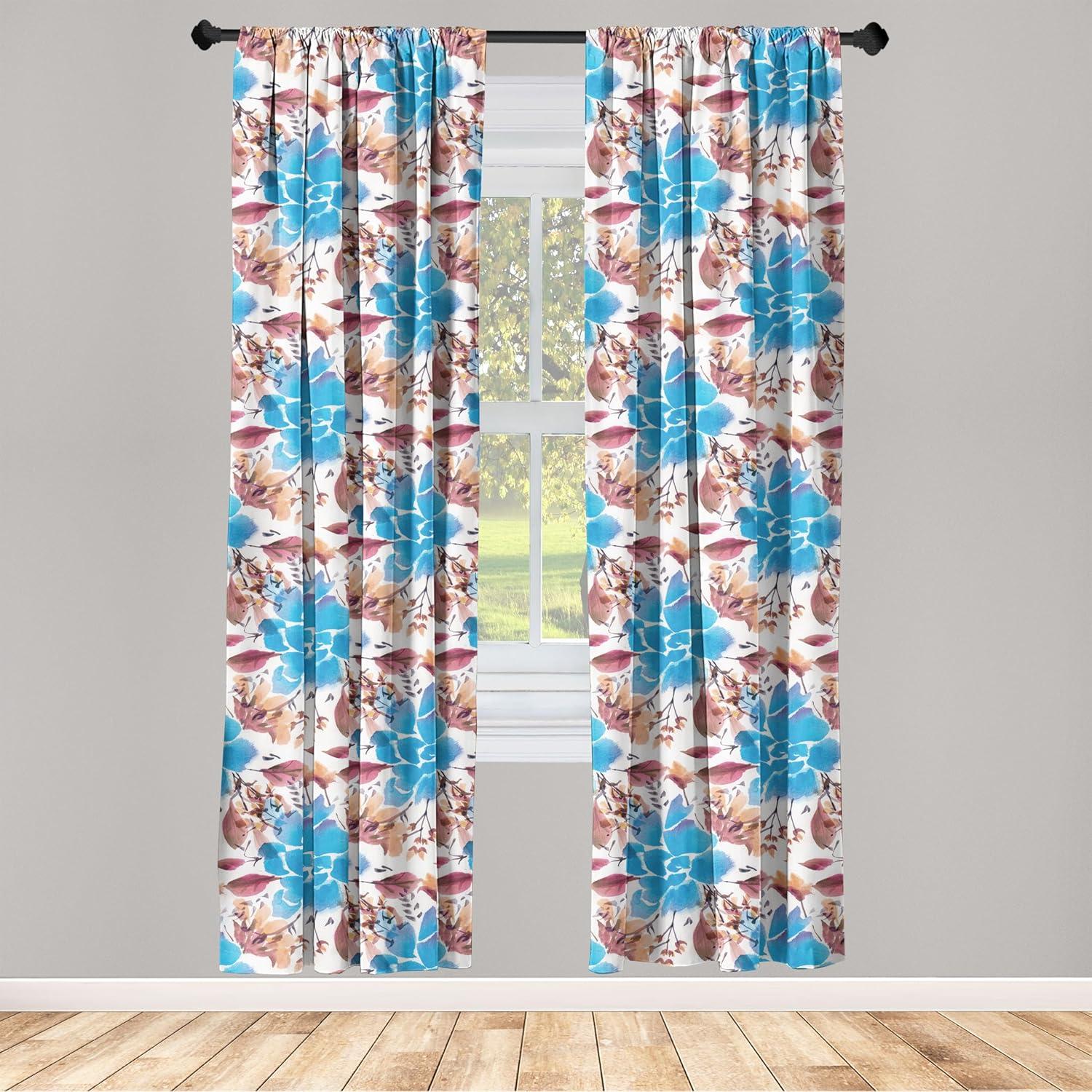 imageAmbesonne Flowers Curtains Watercolor Floral Design with Neutral Colors Boho Leaves Autumn Vibes Window Treatments 2 Panel Set for Living Room Bedroom Pair of 28quot x 63quot Deep Sky Blue Sand BrownDeep Sky Blue Sand Brown