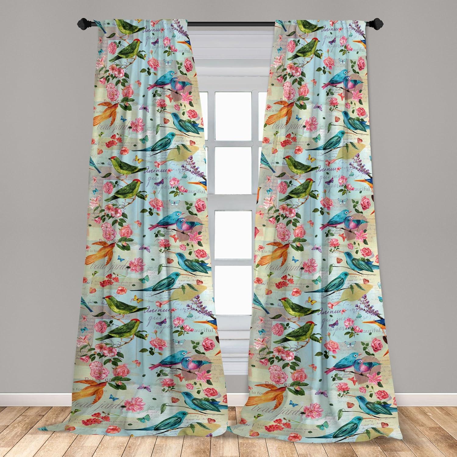 imageAmbesonne Flowers Curtains Watercolor Floral Design with Neutral Colors Boho Leaves Autumn Vibes Window Treatments 2 Panel Set for Living Room Bedroom Pair of 28quot x 63quot Deep Sky Blue Sand BrownFern Green Vermilion