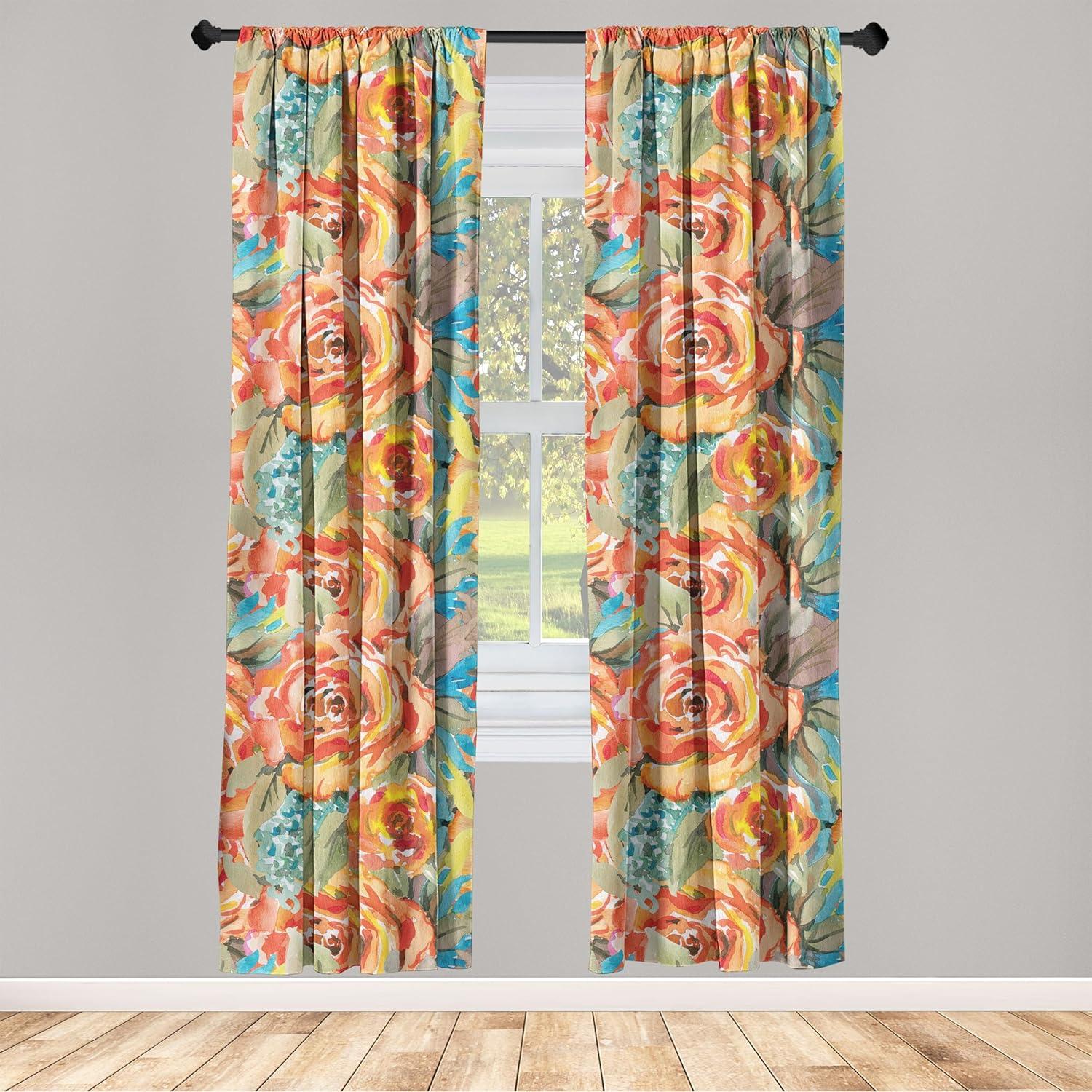 imageAmbesonne Flowers Curtains Watercolor Floral Design with Neutral Colors Boho Leaves Autumn Vibes Window Treatments 2 Panel Set for Living Room Bedroom Pair of 28quot x 63quot Deep Sky Blue Sand BrownPeacock Green