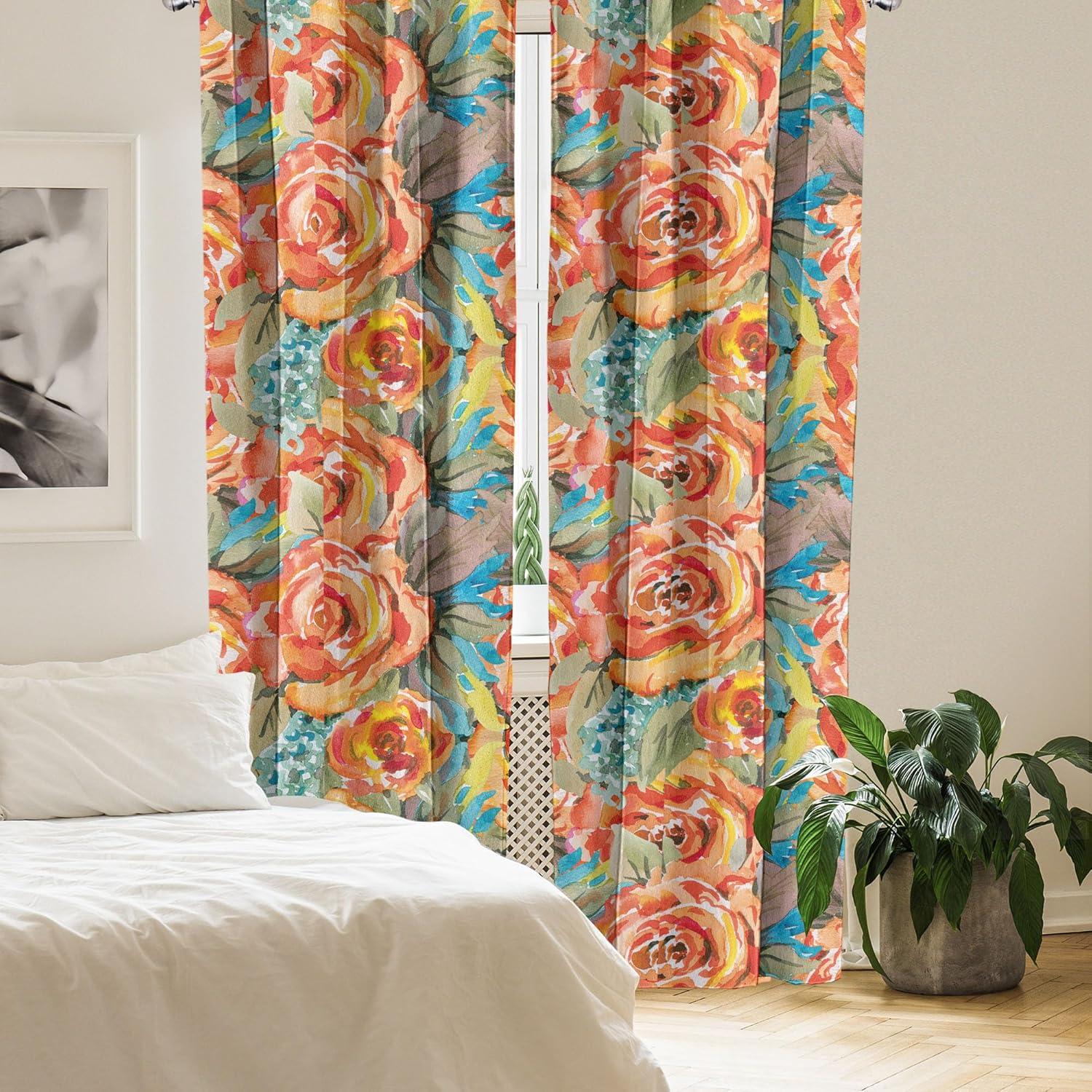 imageAmbesonne Flowers Curtains Watercolor Floral Design with Neutral Colors Boho Leaves Autumn Vibes Window Treatments 2 Panel Set for Living Room Bedroom Pair of 28quot x 63quot Deep Sky Blue Sand BrownPeacock Green