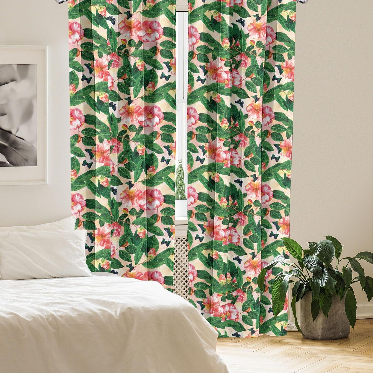 imageAmbesonne Flowers Curtains Watercolor Floral Design with Neutral Colors Boho Leaves Autumn Vibes Window Treatments 2 Panel Set for Living Room Bedroom Pair of 28quot x 63quot Deep Sky Blue Sand BrownLime Green Dark Coral