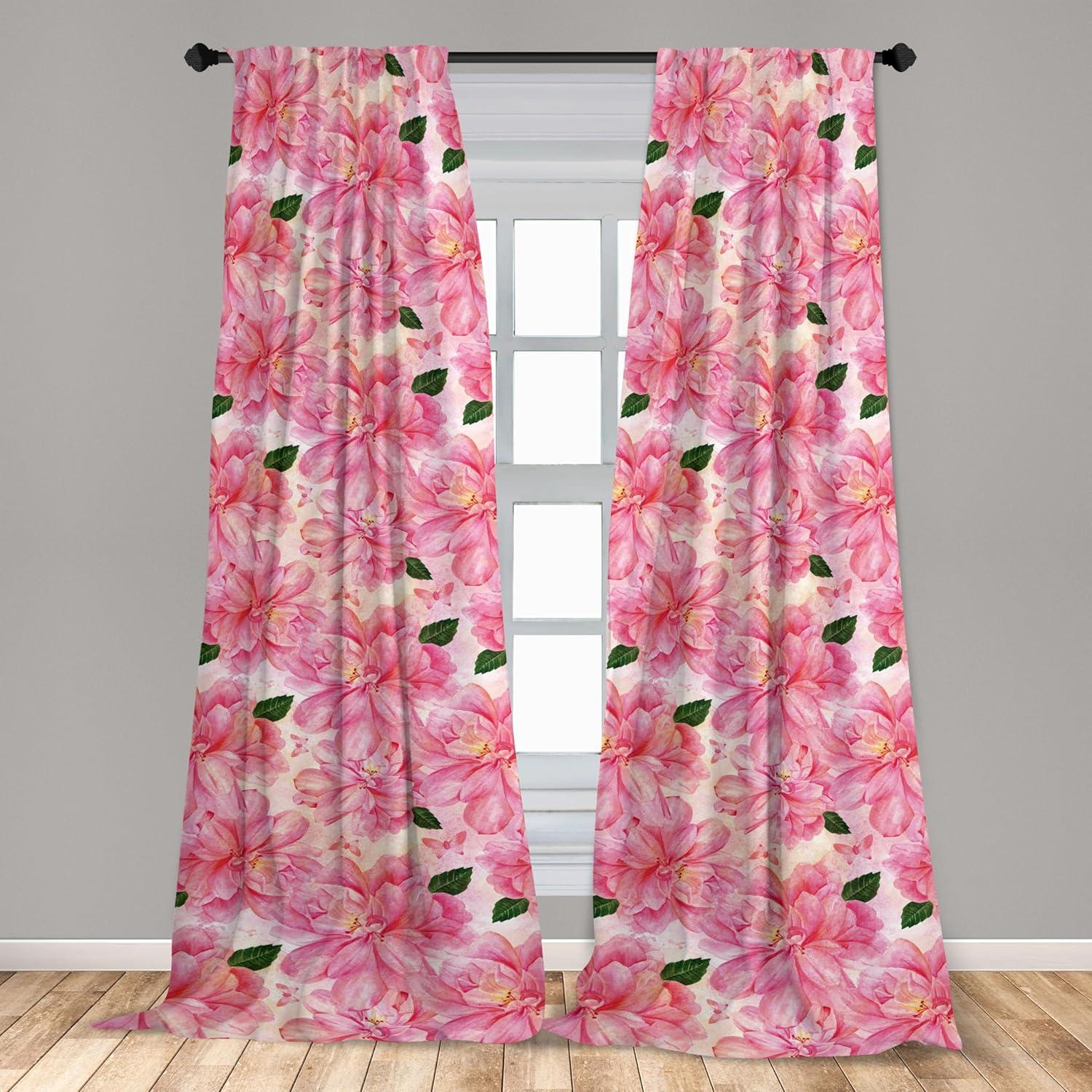 imageAmbesonne Flowers Curtains Watercolor Floral Design with Neutral Colors Boho Leaves Autumn Vibes Window Treatments 2 Panel Set for Living Room Bedroom Pair of 28quot x 63quot Deep Sky Blue Sand BrownHot Pink Hunter Green
