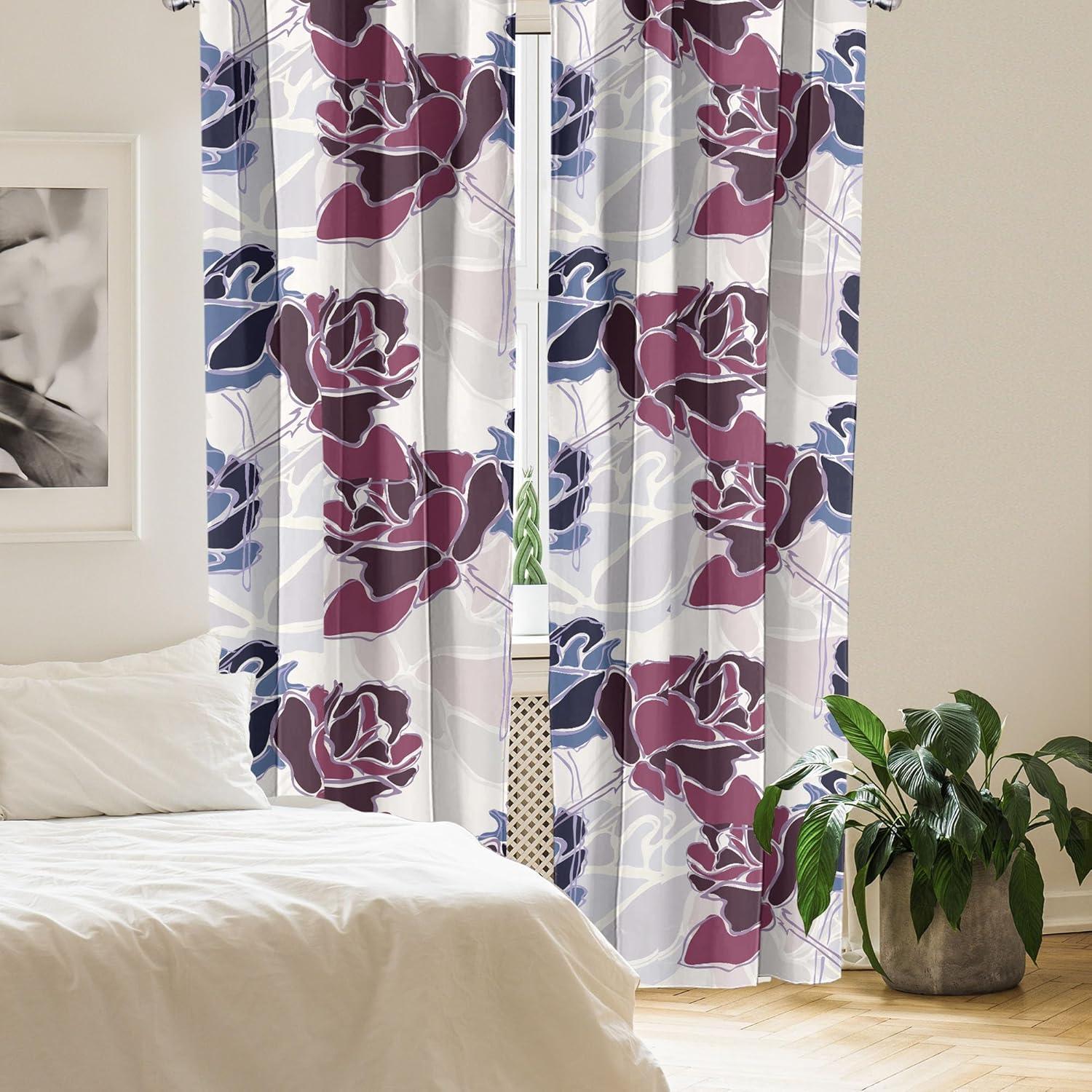 imageAmbesonne Flowers Curtains Watercolor Floral Design with Neutral Colors Boho Leaves Autumn Vibes Window Treatments 2 Panel Set for Living Room Bedroom Pair of 28quot x 63quot Deep Sky Blue Sand BrownPale Maroon Lavender Blue