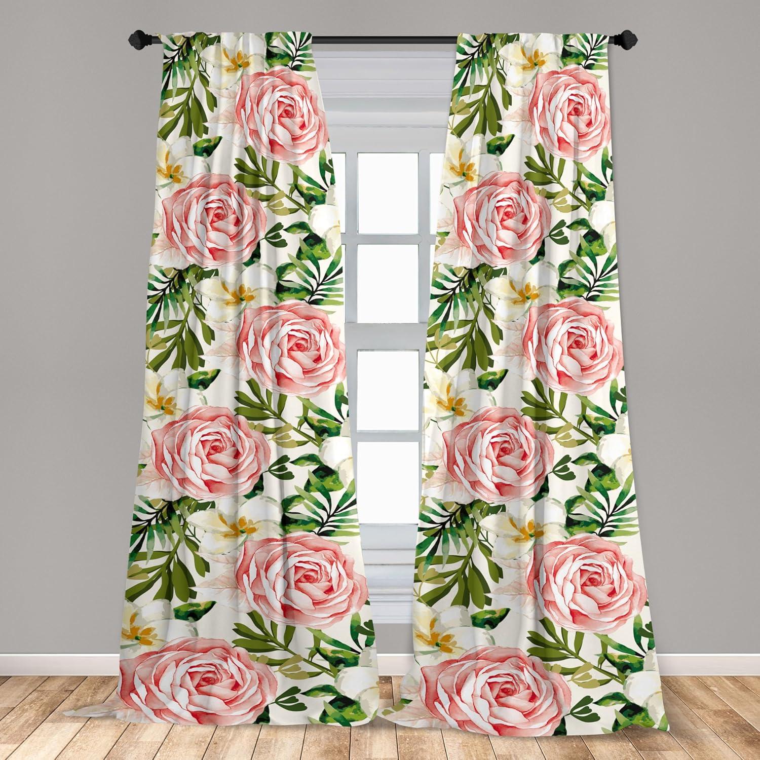 imageAmbesonne Flowers Curtains Watercolor Floral Design with Neutral Colors Boho Leaves Autumn Vibes Window Treatments 2 Panel Set for Living Room Bedroom Pair of 28quot x 63quot Deep Sky Blue Sand BrownOlive Green Coral White