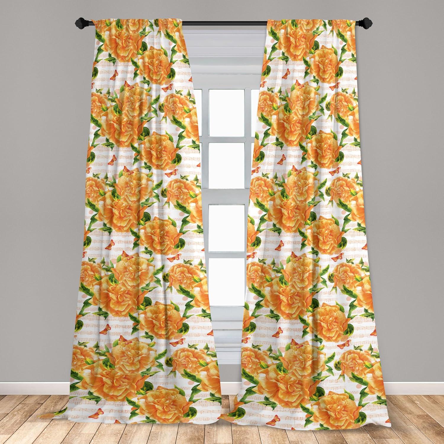 imageAmbesonne Flowers Curtains Watercolor Floral Design with Neutral Colors Boho Leaves Autumn Vibes Window Treatments 2 Panel Set for Living Room Bedroom Pair of 28quot x 63quot Deep Sky Blue Sand BrownMarigold Fern Green