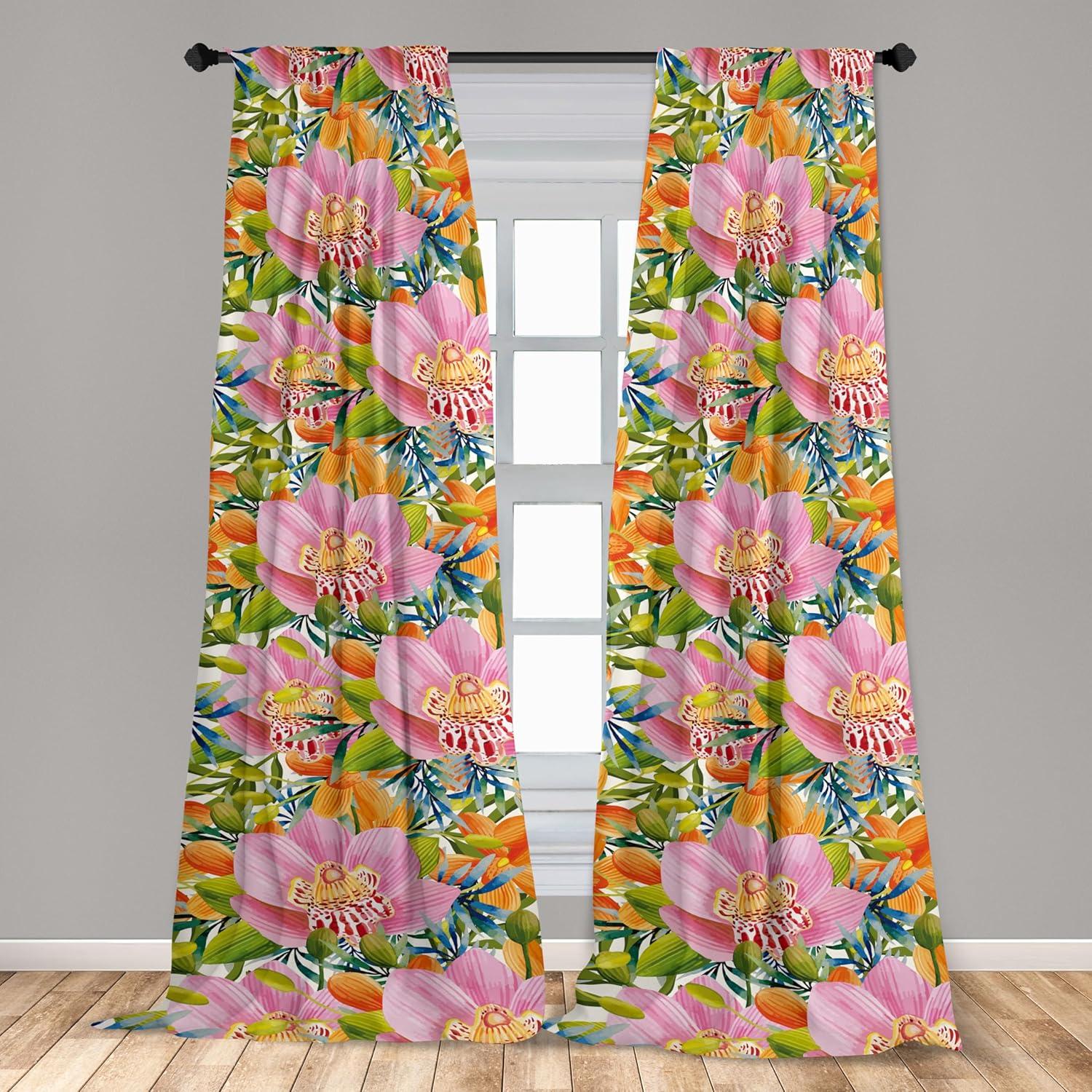 imageAmbesonne Flowers Curtains Watercolor Floral Design with Neutral Colors Boho Leaves Autumn Vibes Window Treatments 2 Panel Set for Living Room Bedroom Pair of 28quot x 63quot Deep Sky Blue Sand BrownPastel Pink and Vermilion