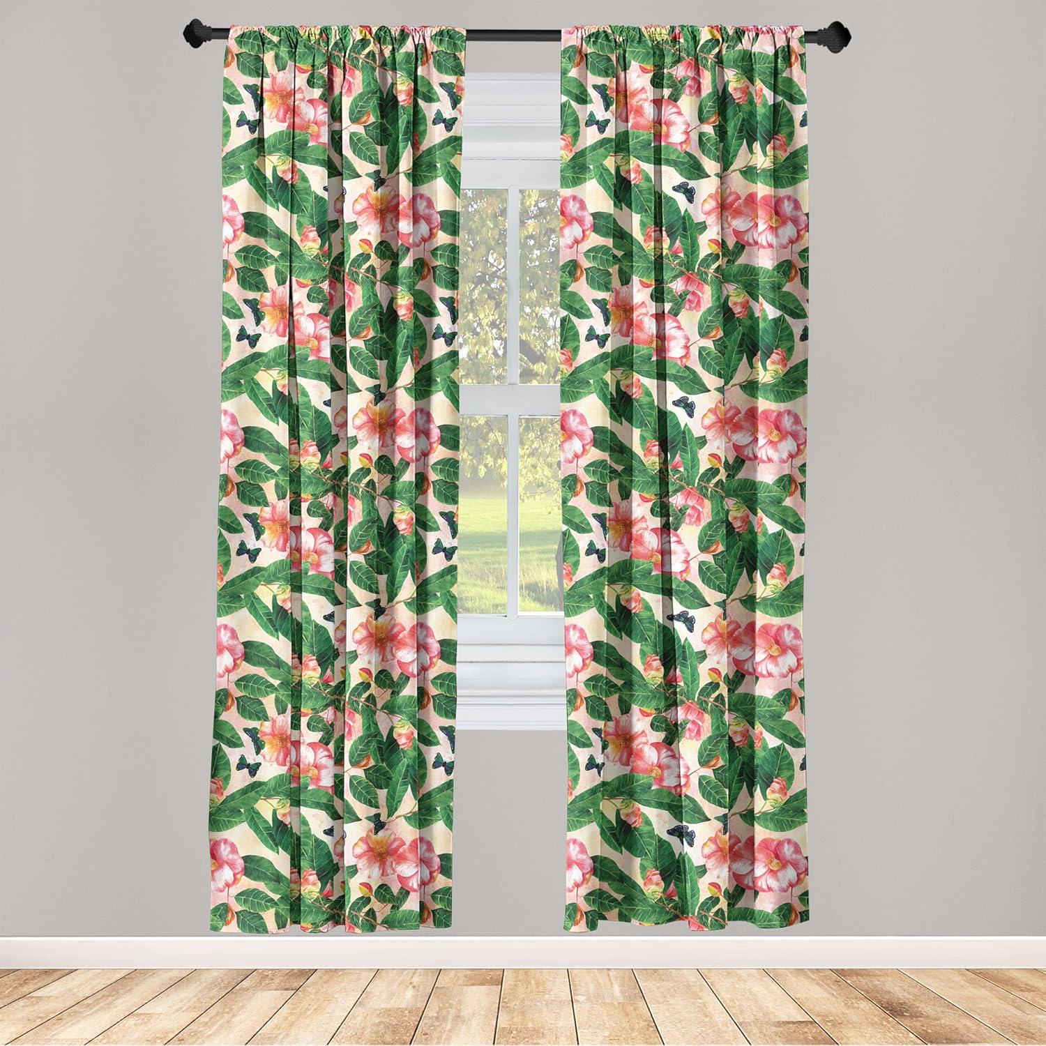 imageAmbesonne Flowers Curtains Watercolor Floral Design with Neutral Colors Boho Leaves Autumn Vibes Window Treatments 2 Panel Set for Living Room Bedroom Pair of 28quot x 63quot Deep Sky Blue Sand BrownLime Green Dark Coral