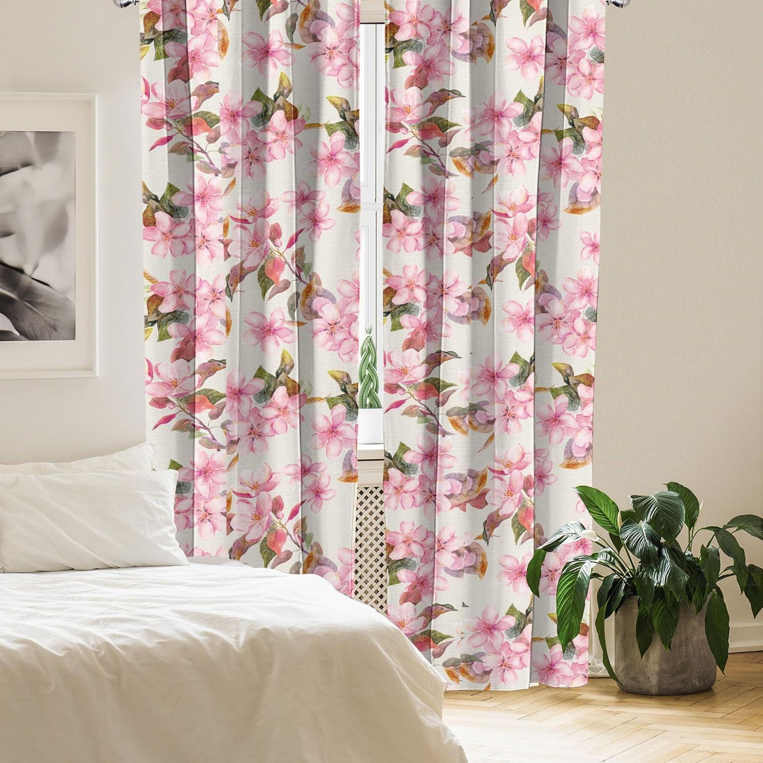 imageAmbesonne Flowers Curtains Watercolor Floral Design with Neutral Colors Boho Leaves Autumn Vibes Window Treatments 2 Panel Set for Living Room Bedroom Pair of 28quot x 63quot Deep Sky Blue Sand BrownPale Pink Fawn Cream