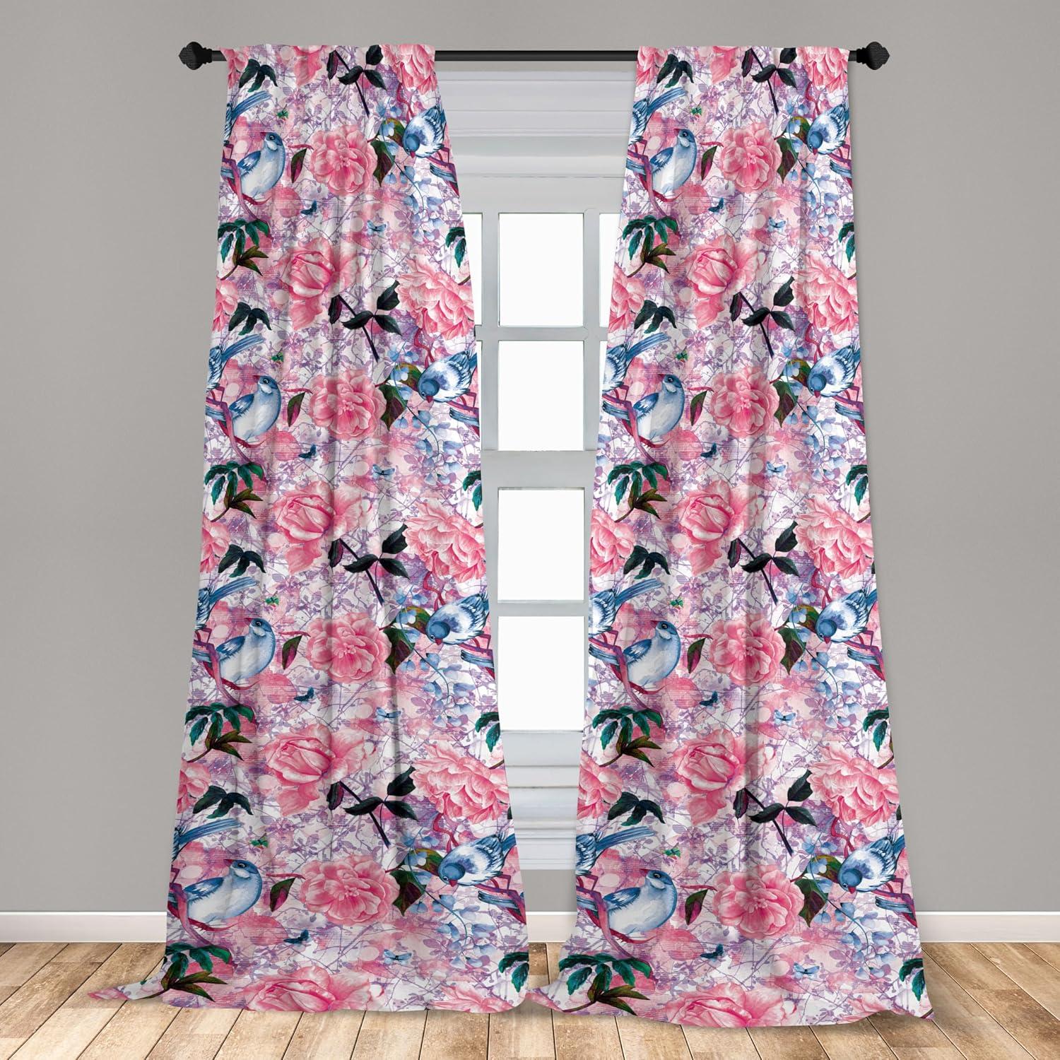 imageAmbesonne Flowers Curtains Watercolor Floral Design with Neutral Colors Boho Leaves Autumn Vibes Window Treatments 2 Panel Set for Living Room Bedroom Pair of 28quot x 63quot Deep Sky Blue Sand BrownHot Pink and Pale Blue