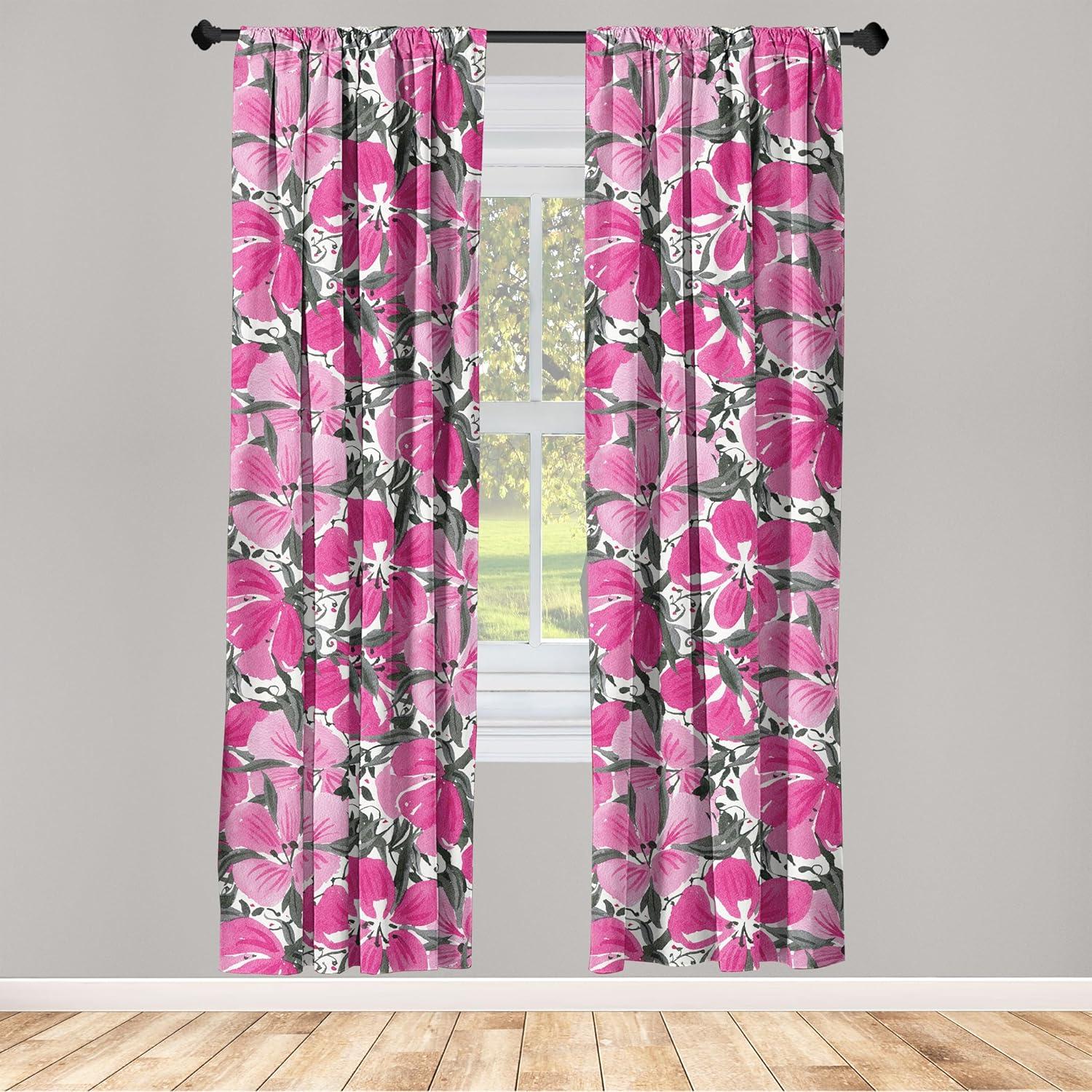 imageAmbesonne Flowers Curtains Watercolor Floral Design with Neutral Colors Boho Leaves Autumn Vibes Window Treatments 2 Panel Set for Living Room Bedroom Pair of 28quot x 63quot Deep Sky Blue Sand BrownPastel Pink Hot Pink
