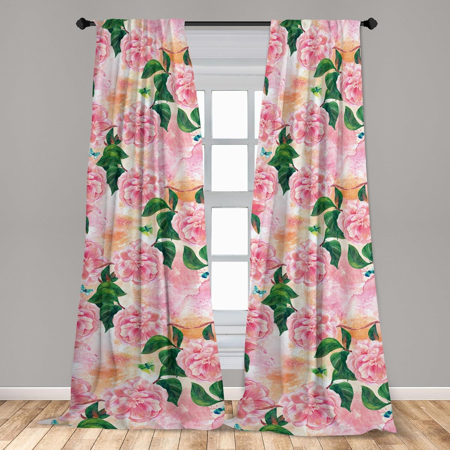 imageAmbesonne Flowers Curtains Watercolor Floral Design with Neutral Colors Boho Leaves Autumn Vibes Window Treatments 2 Panel Set for Living Room Bedroom Pair of 28quot x 63quot Deep Sky Blue Sand BrownForest Green Pink
