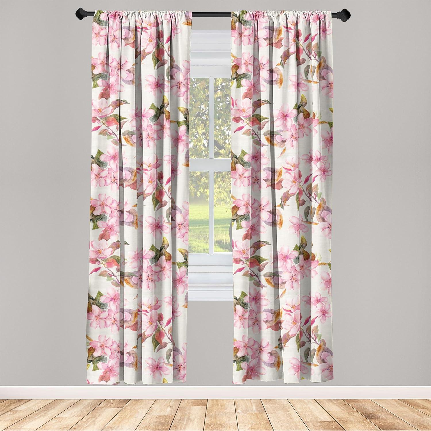 imageAmbesonne Flowers Curtains Watercolor Floral Design with Neutral Colors Boho Leaves Autumn Vibes Window Treatments 2 Panel Set for Living Room Bedroom Pair of 28quot x 63quot Deep Sky Blue Sand BrownPale Pink Fawn Cream