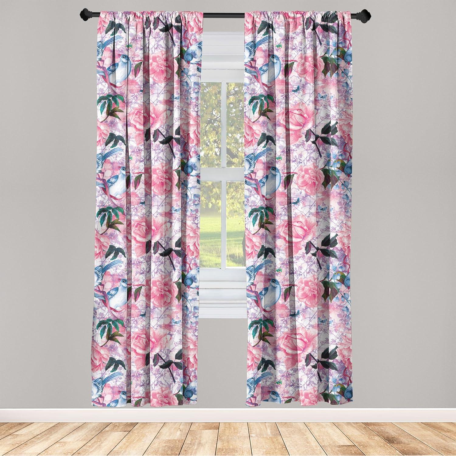 imageAmbesonne Flowers Curtains Watercolor Floral Design with Neutral Colors Boho Leaves Autumn Vibes Window Treatments 2 Panel Set for Living Room Bedroom Pair of 28quot x 63quot Deep Sky Blue Sand BrownHot Pink and Pale Blue