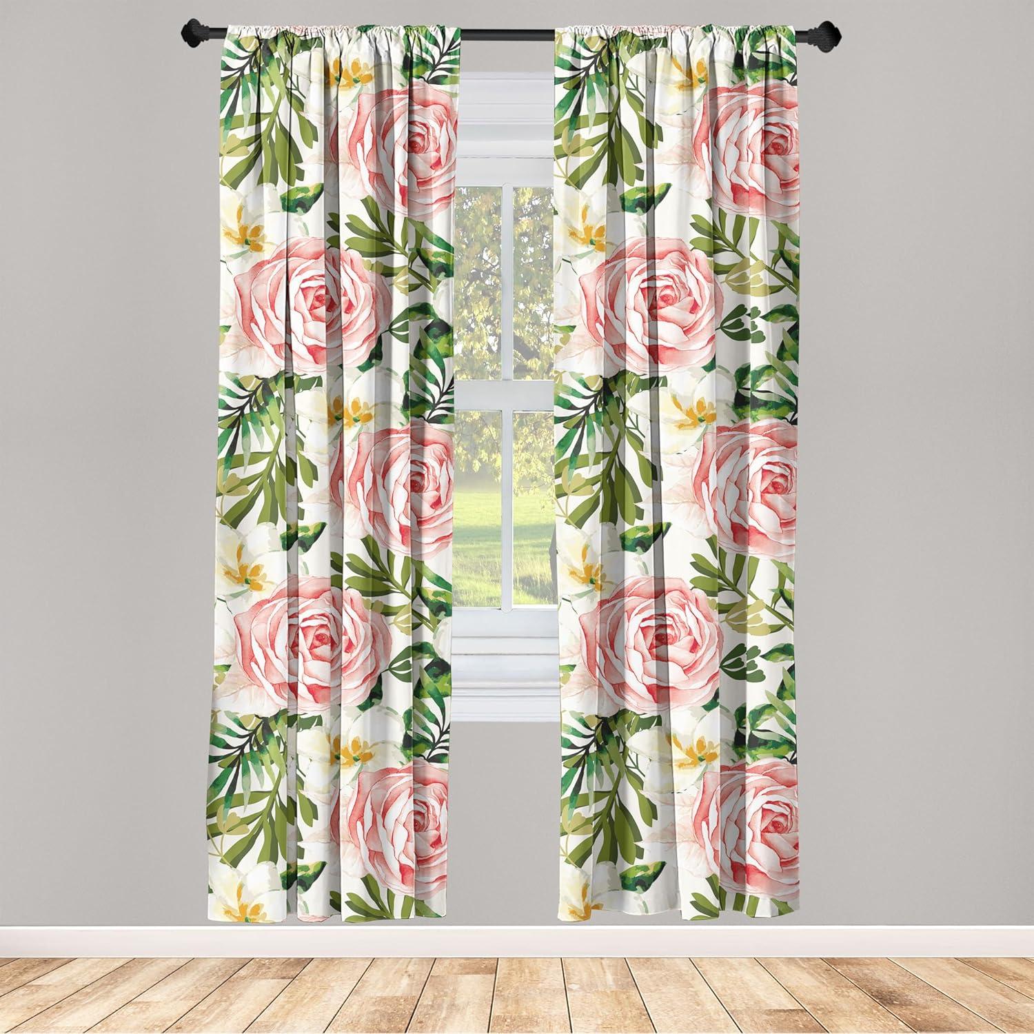 imageAmbesonne Flowers Curtains Watercolor Floral Design with Neutral Colors Boho Leaves Autumn Vibes Window Treatments 2 Panel Set for Living Room Bedroom Pair of 28quot x 63quot Deep Sky Blue Sand BrownOlive Green Coral White