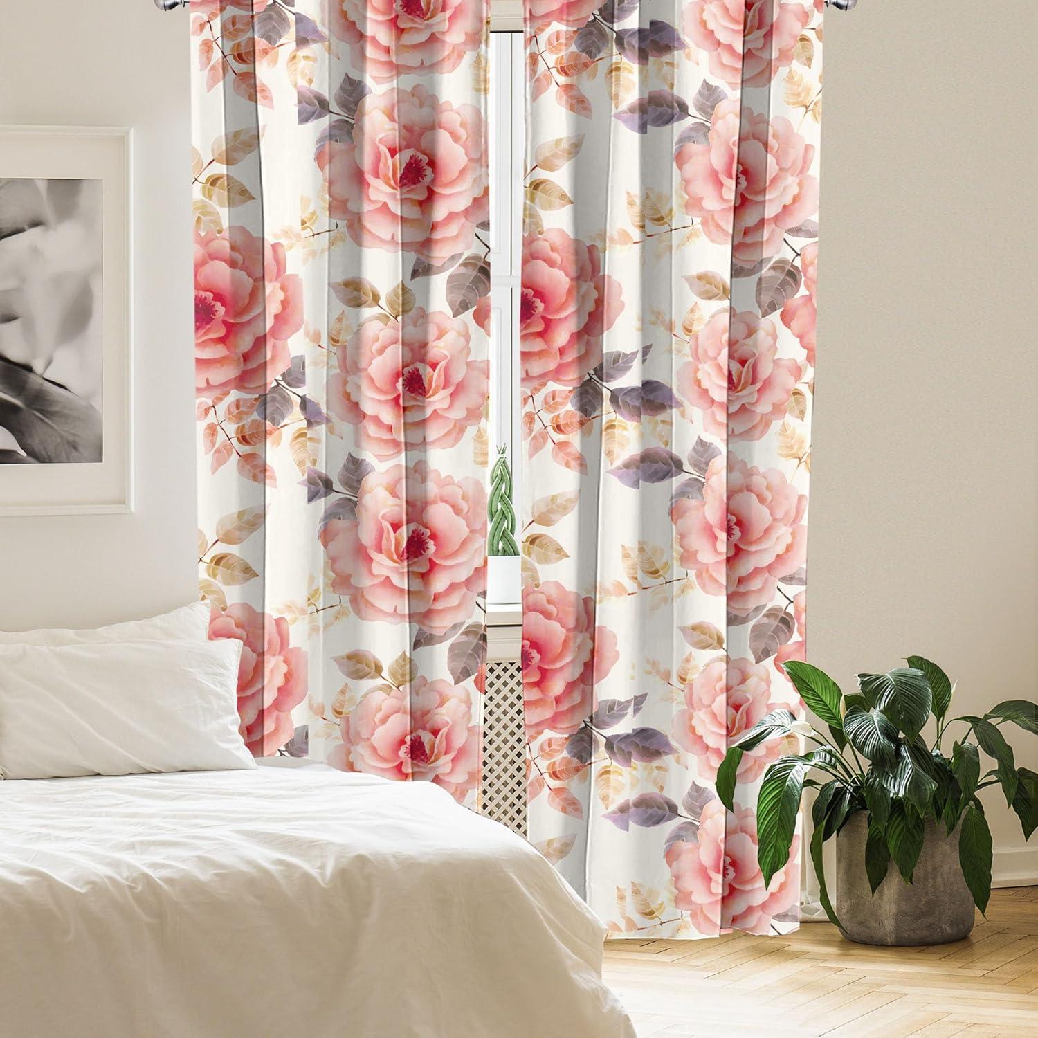 imageAmbesonne Flowers Curtains Watercolor Floral Design with Neutral Colors Boho Leaves Autumn Vibes Window Treatments 2 Panel Set for Living Room Bedroom Pair of 28quot x 63quot Deep Sky Blue Sand BrownCoral Cream and Sage Green