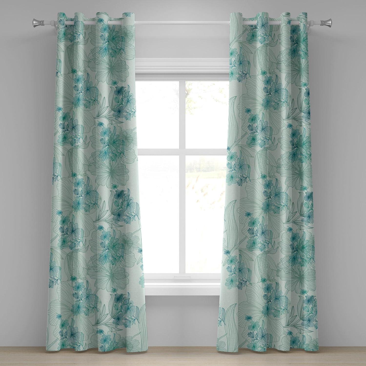 imageAmbesonne Jungle Boho Grommet Curtain Dreamy Silhouettes of Flowers Vintage Drawn with Lines Neutral Art Decorative 2Panel Window Drapes for Bedroom Living Room 50quot x 63quot Almond Green Sea GreenAlmond Green