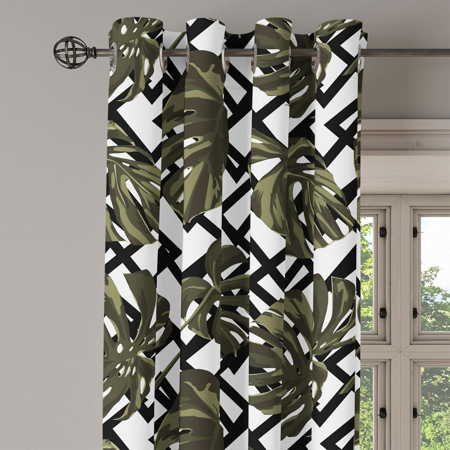 imageAmbesonne Jungle Boho Grommet Curtain Dreamy Silhouettes of Flowers Vintage Drawn with Lines Neutral Art Decorative 2Panel Window Drapes for Bedroom Living Room 50quot x 63quot Almond Green Sea GreenPeacock Green Dark Green