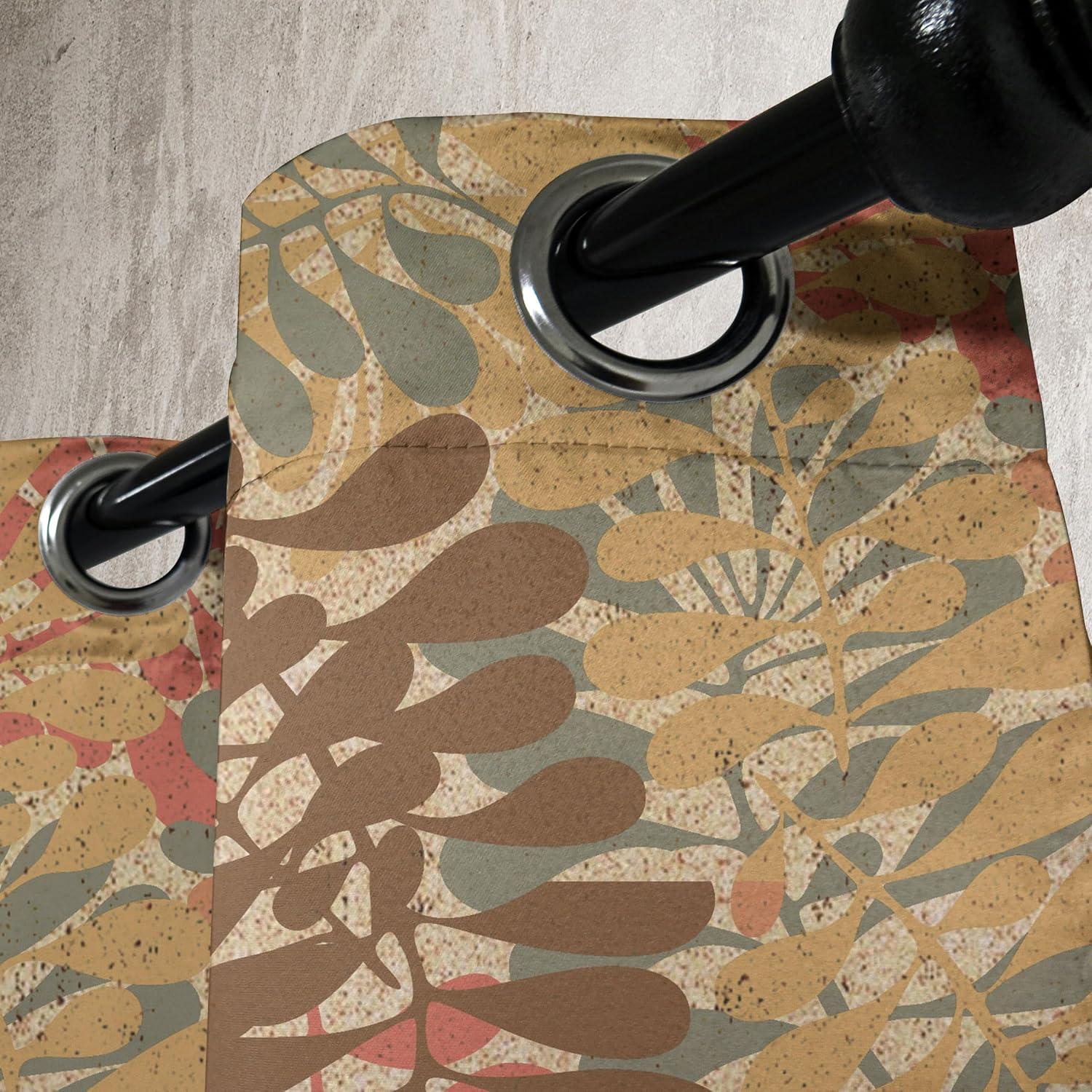 imageAmbesonne Jungle Boho Grommet Curtain Dreamy Silhouettes of Flowers Vintage Drawn with Lines Neutral Art Decorative 2Panel Window Drapes for Bedroom Living Room 50quot x 63quot Almond Green Sea GreenCoral Peacock Green