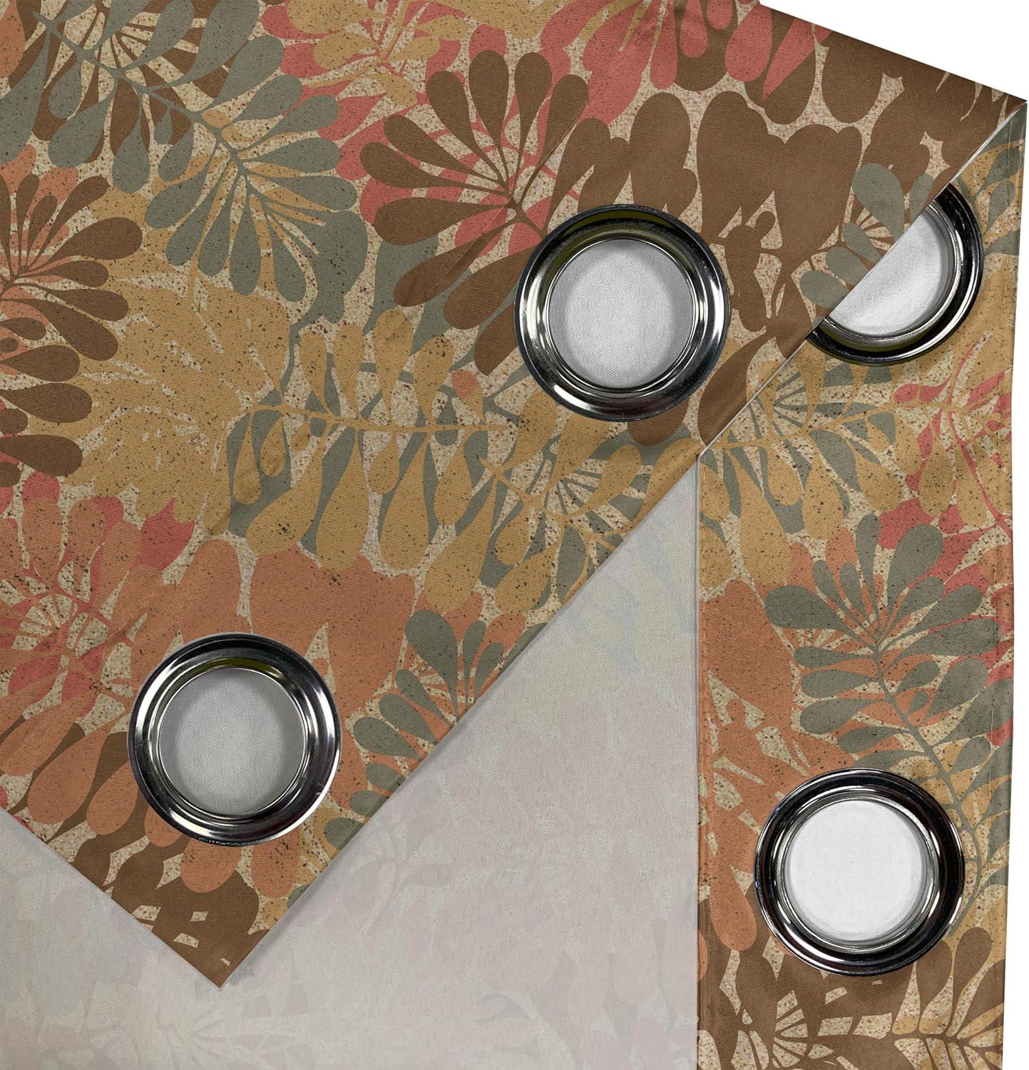 imageAmbesonne Jungle Boho Grommet Curtain Dreamy Silhouettes of Flowers Vintage Drawn with Lines Neutral Art Decorative 2Panel Window Drapes for Bedroom Living Room 50quot x 63quot Almond Green Sea GreenCoral Peacock Green