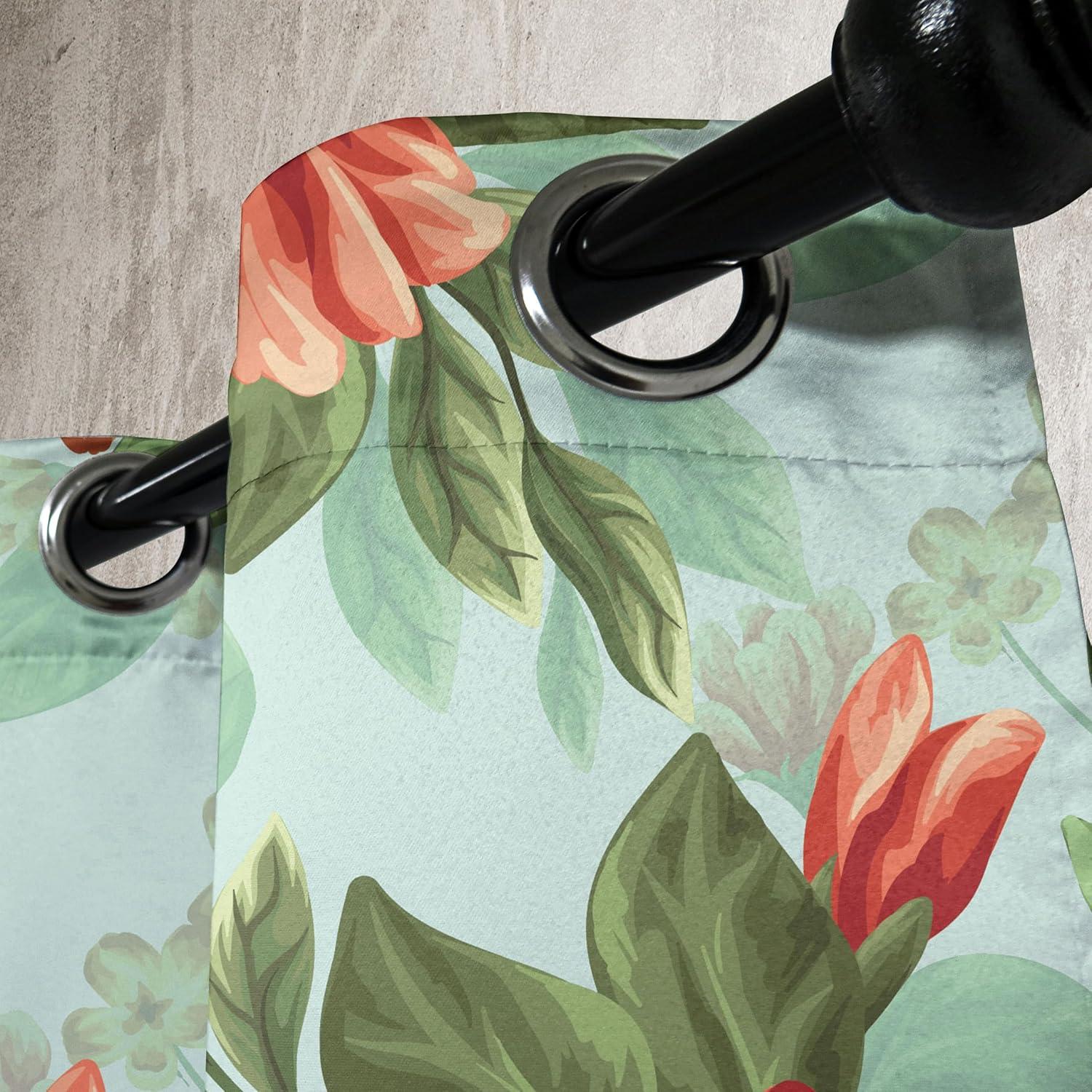 imageAmbesonne Jungle Boho Grommet Curtain Dreamy Silhouettes of Flowers Vintage Drawn with Lines Neutral Art Decorative 2Panel Window Drapes for Bedroom Living Room 50quot x 63quot Almond Green Sea GreenVermilion Forest Green