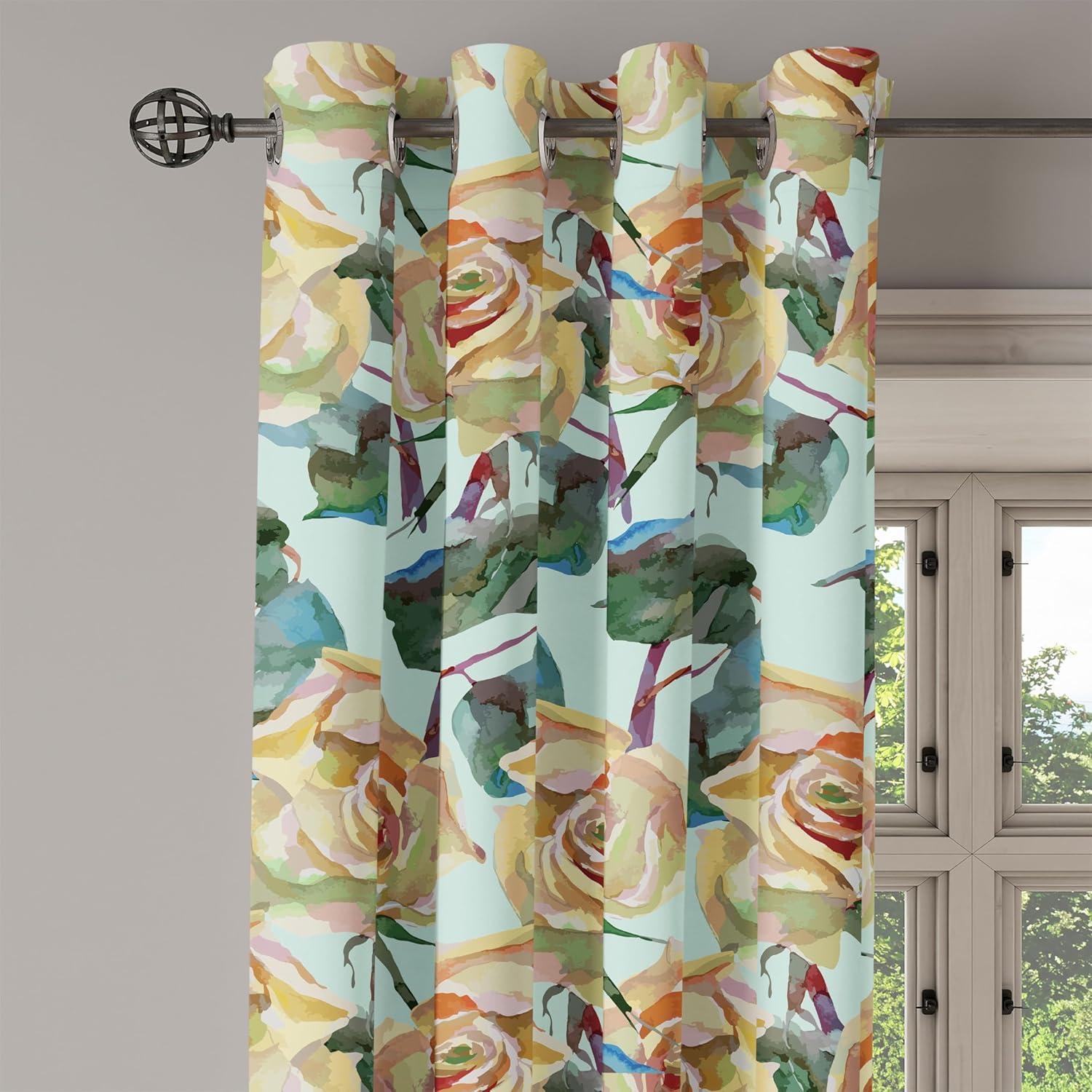 imageAmbesonne Jungle Boho Grommet Curtain Dreamy Silhouettes of Flowers Vintage Drawn with Lines Neutral Art Decorative 2Panel Window Drapes for Bedroom Living Room 50quot x 63quot Almond Green Sea GreenAvocado Green Jade Green