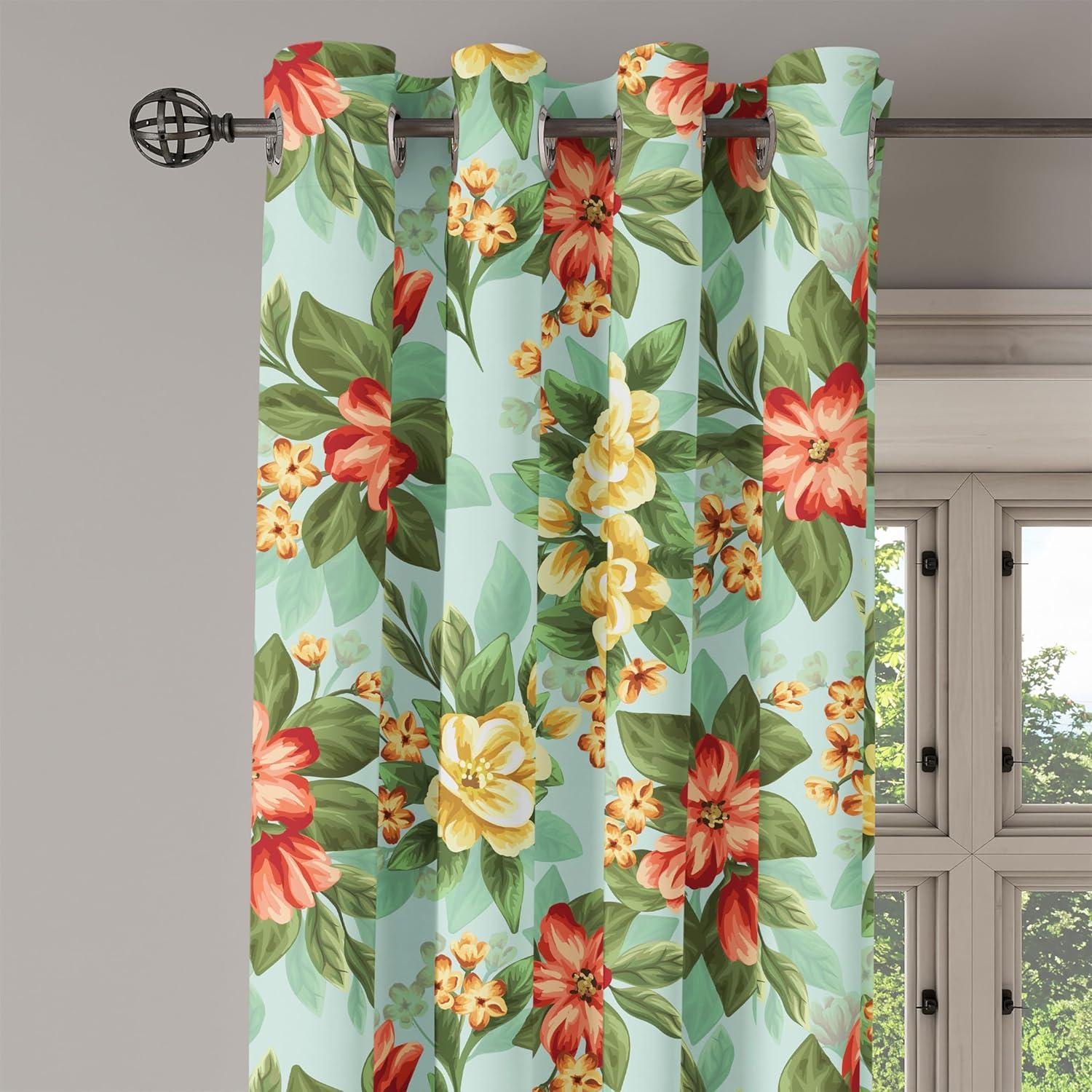 imageAmbesonne Jungle Boho Grommet Curtain Dreamy Silhouettes of Flowers Vintage Drawn with Lines Neutral Art Decorative 2Panel Window Drapes for Bedroom Living Room 50quot x 63quot Almond Green Sea GreenVermilion Forest Green