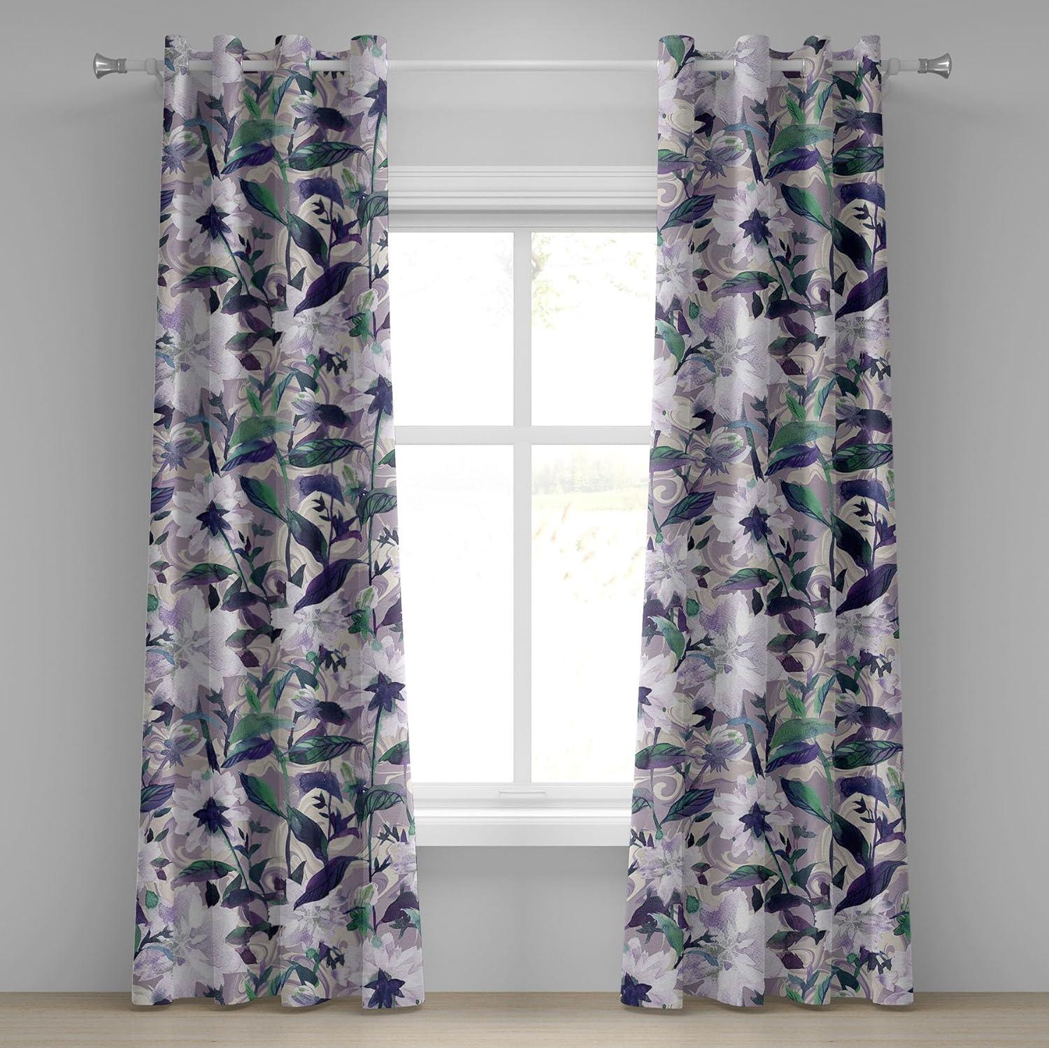 imageAmbesonne Jungle Boho Grommet Curtain Dreamy Silhouettes of Flowers Vintage Drawn with Lines Neutral Art Decorative 2Panel Window Drapes for Bedroom Living Room 50quot x 63quot Almond Green Sea GreenMauve Sea Green Quartz