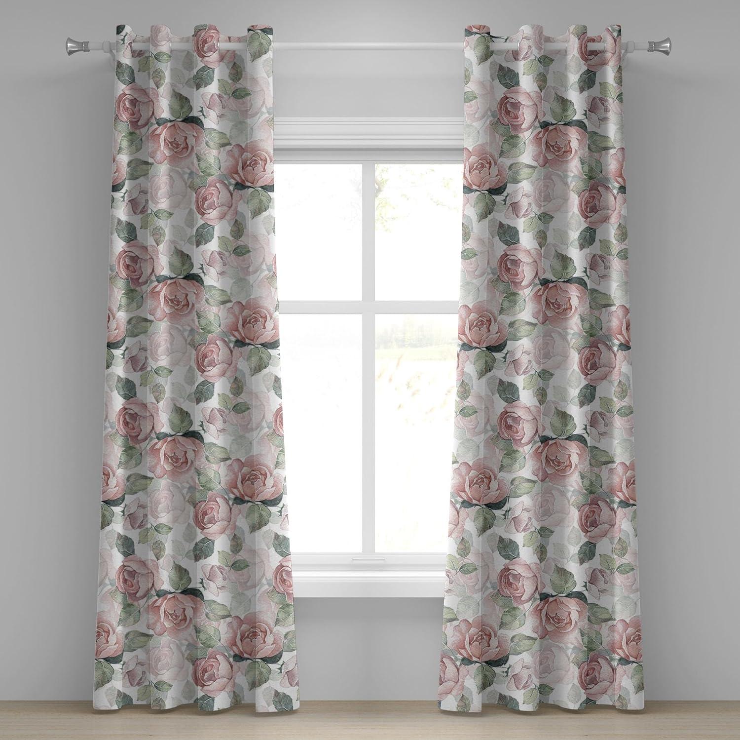 imageAmbesonne Jungle Boho Grommet Curtain Dreamy Silhouettes of Flowers Vintage Drawn with Lines Neutral Art Decorative 2Panel Window Drapes for Bedroom Living Room 50quot x 63quot Almond Green Sea GreenBlush and Sage Green