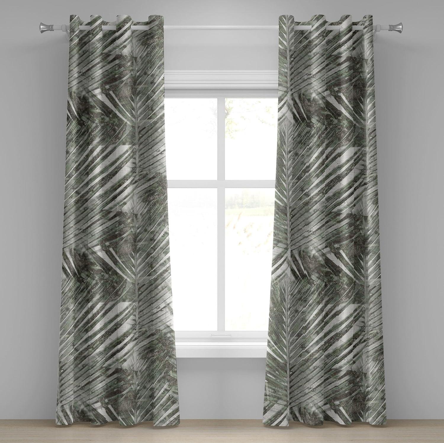 imageAmbesonne Jungle Boho Grommet Curtain Dreamy Silhouettes of Flowers Vintage Drawn with Lines Neutral Art Decorative 2Panel Window Drapes for Bedroom Living Room 50quot x 63quot Almond Green Sea GreenTaupe Sage Green