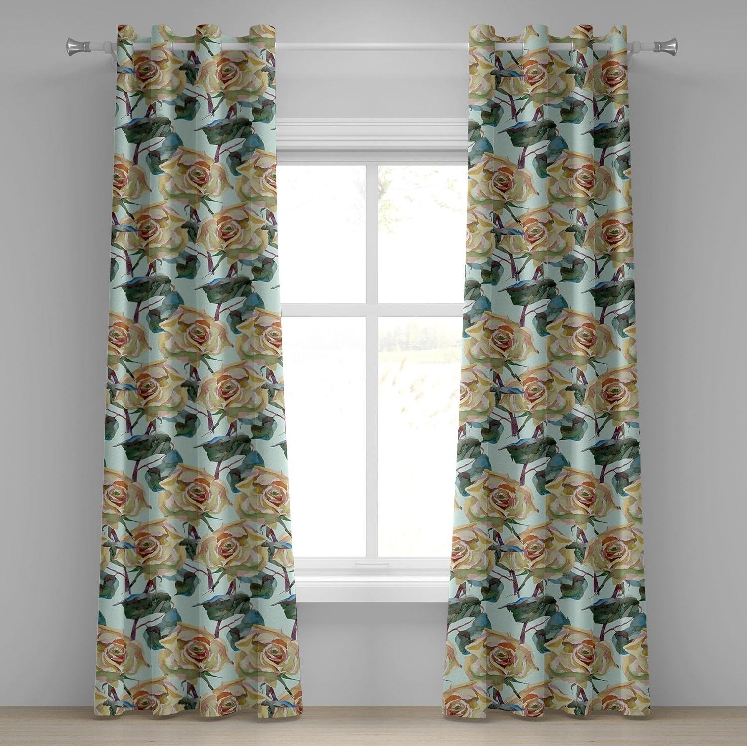 imageAmbesonne Jungle Boho Grommet Curtain Dreamy Silhouettes of Flowers Vintage Drawn with Lines Neutral Art Decorative 2Panel Window Drapes for Bedroom Living Room 50quot x 63quot Almond Green Sea GreenAvocado Green Jade Green