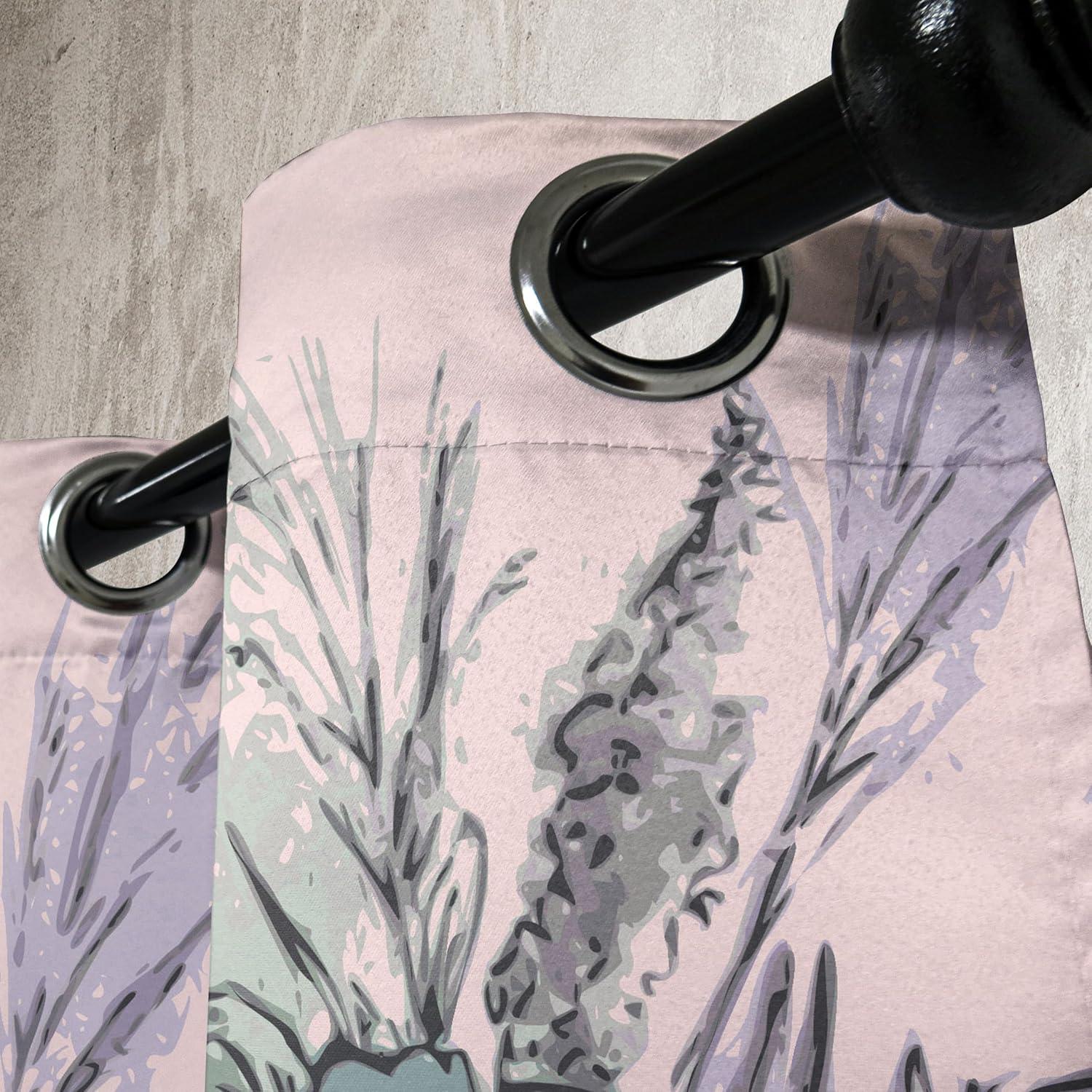 imageAmbesonne Jungle Boho Grommet Curtain Dreamy Silhouettes of Flowers Vintage Drawn with Lines Neutral Art Decorative 2Panel Window Drapes for Bedroom Living Room 50quot x 63quot Almond Green Sea GreenRose Lilac and Pale Teal