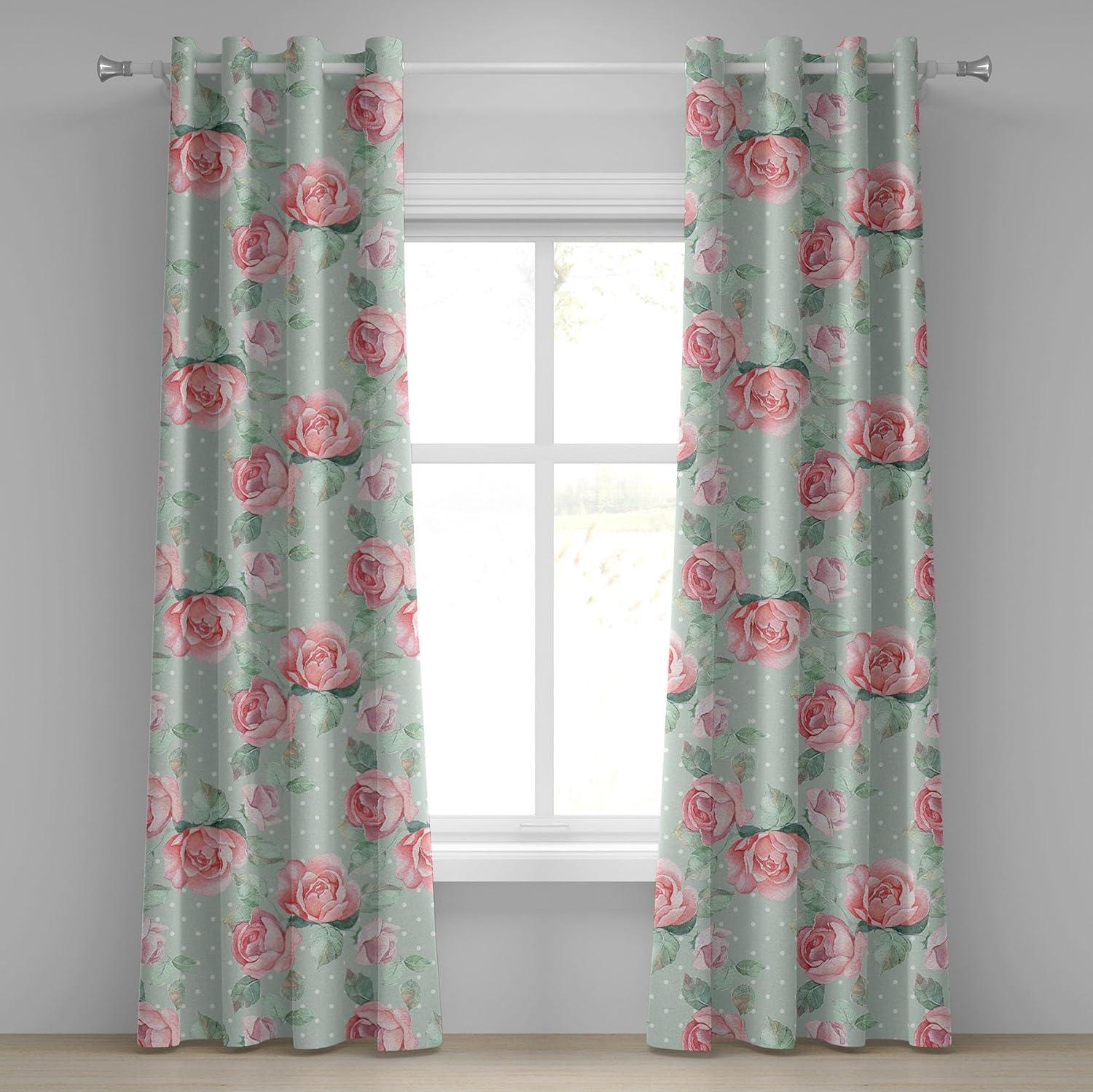imageAmbesonne Jungle Boho Grommet Curtain Dreamy Silhouettes of Flowers Vintage Drawn with Lines Neutral Art Decorative 2Panel Window Drapes for Bedroom Living Room 50quot x 63quot Almond Green Sea GreenPale Almond Green and Pink