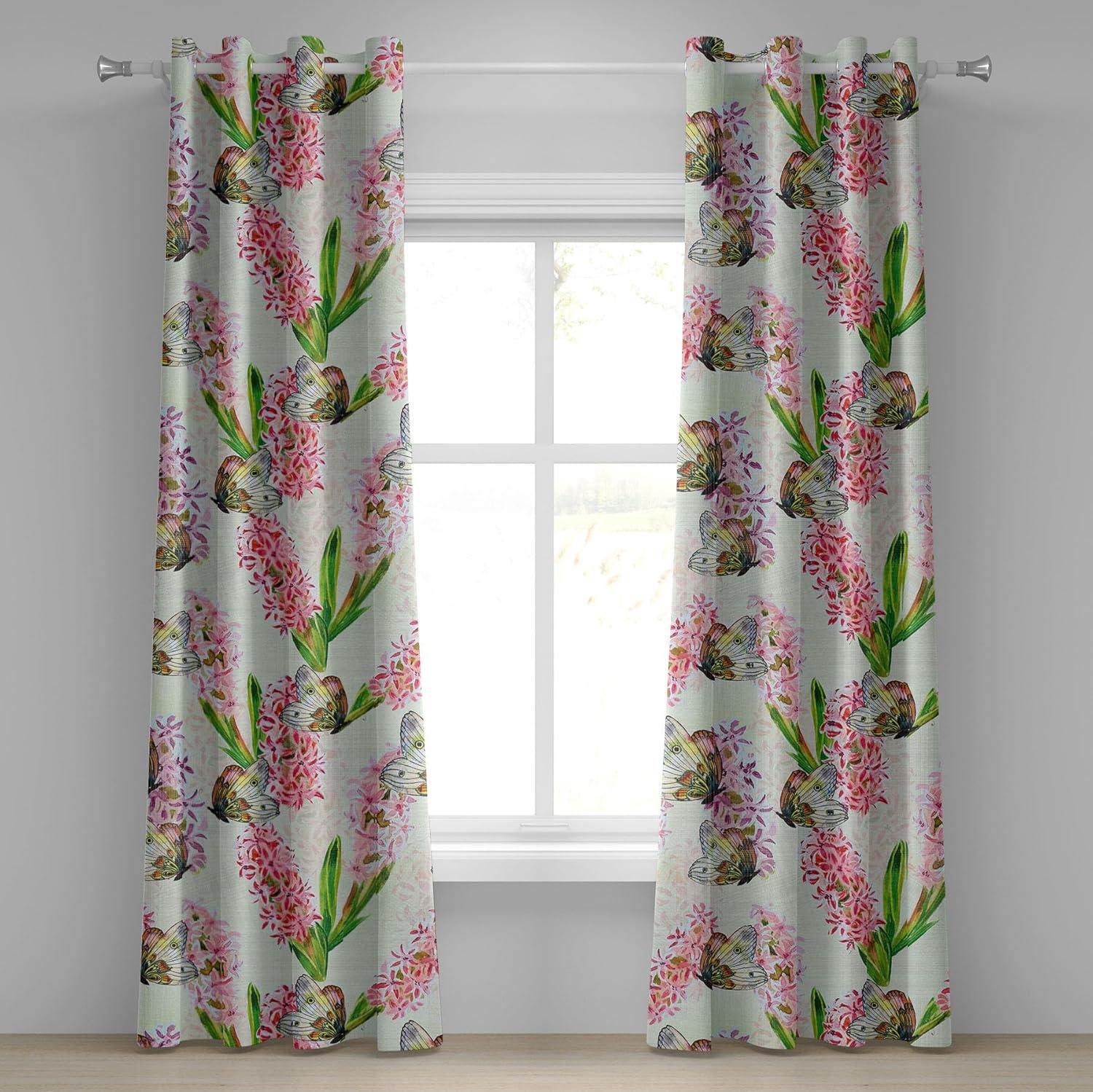 imageAmbesonne Jungle Boho Grommet Curtain Dreamy Silhouettes of Flowers Vintage Drawn with Lines Neutral Art Decorative 2Panel Window Drapes for Bedroom Living Room 50quot x 63quot Almond Green Sea GreenPink Fern Green