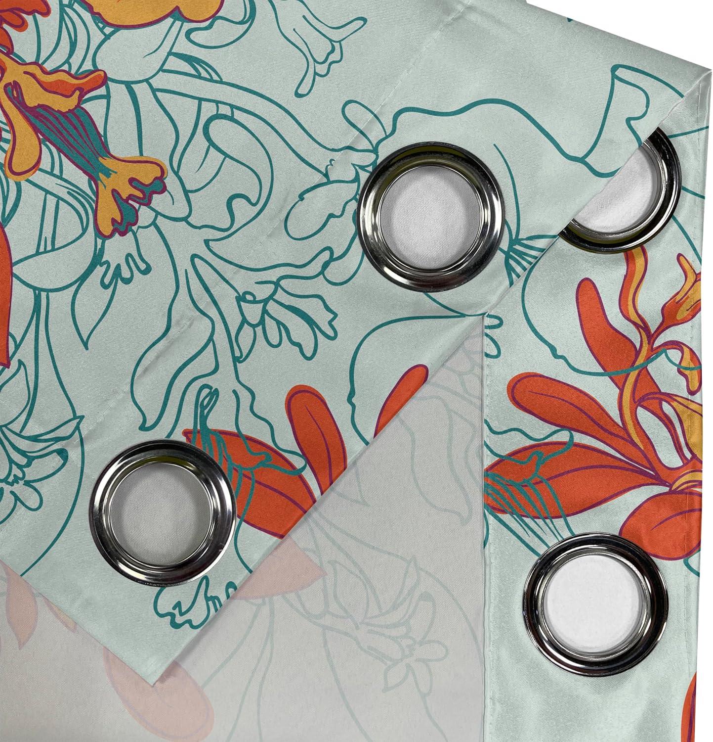 imageAmbesonne Jungle Boho Grommet Curtain Dreamy Silhouettes of Flowers Vintage Drawn with Lines Neutral Art Decorative 2Panel Window Drapes for Bedroom Living Room 50quot x 63quot Almond Green Sea GreenMarigold Vermilion Teal