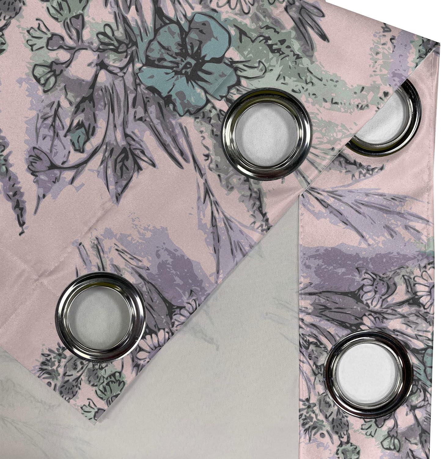 imageAmbesonne Jungle Boho Grommet Curtain Dreamy Silhouettes of Flowers Vintage Drawn with Lines Neutral Art Decorative 2Panel Window Drapes for Bedroom Living Room 50quot x 63quot Almond Green Sea GreenRose Lilac and Pale Teal