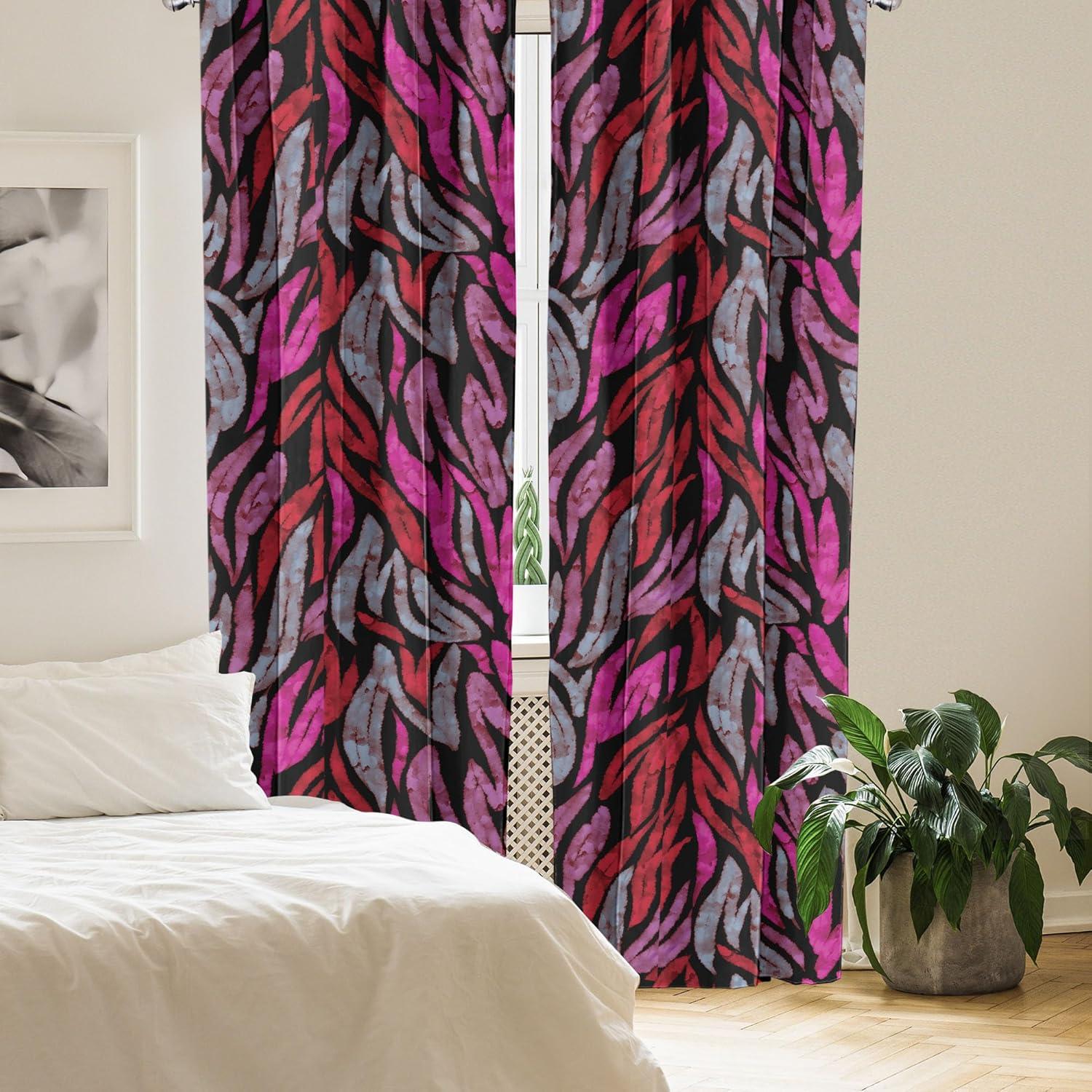 imageAmbesonne Leaf Print Curtains Neutral Toned Woodland Branches Leaves Design on Grunge Striped Back Window Treatments 2 Panel Set for Living Room Bedroom Pair of 28quot x 95quot Grey Teal Pale RedwoodHot Pink and Blue Grey
