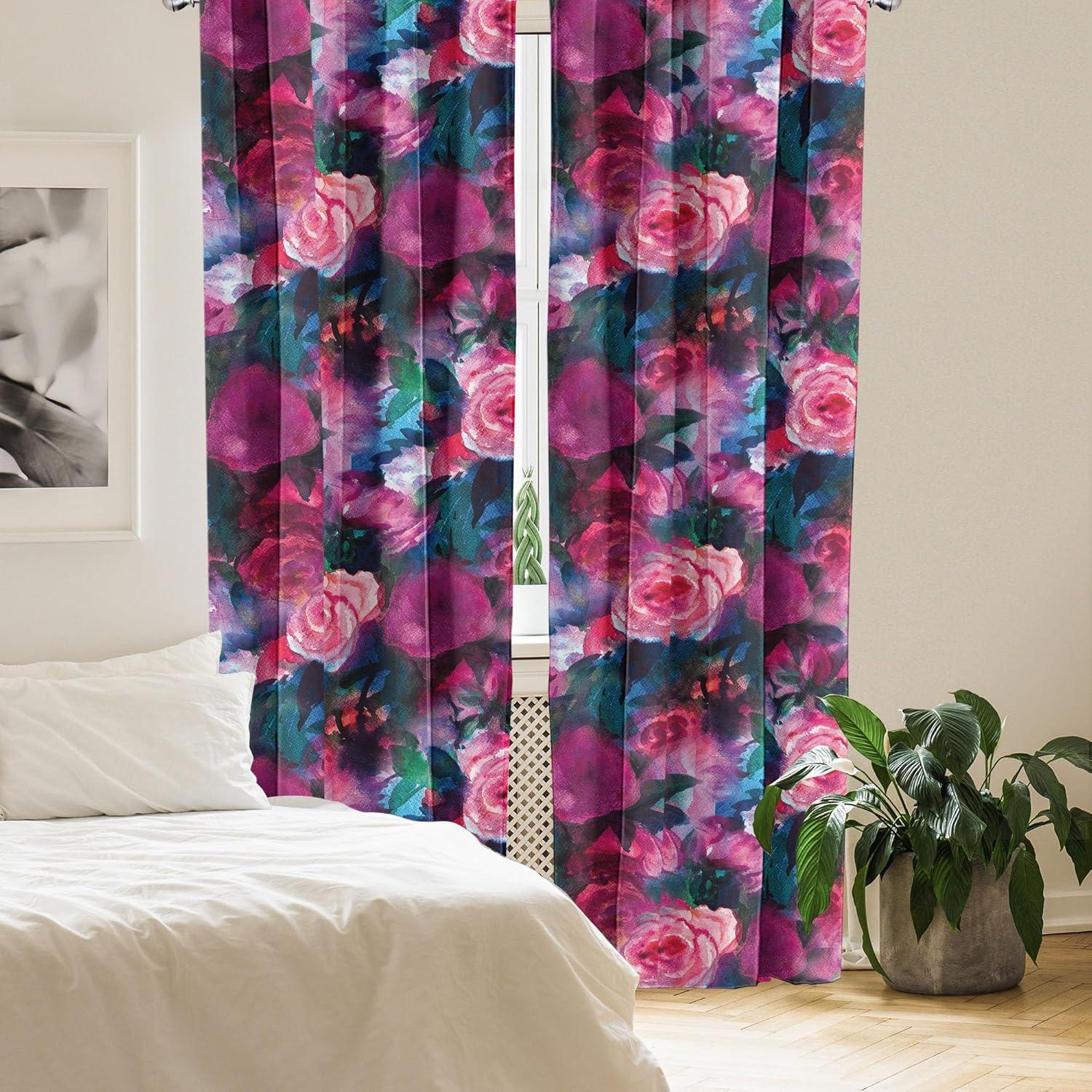imageAmbesonne Leaf Print Curtains Neutral Toned Woodland Branches Leaves Design on Grunge Striped Back Window Treatments 2 Panel Set for Living Room Bedroom Pair of 28quot x 95quot Grey Teal Pale RedwoodDark Magenta Pink